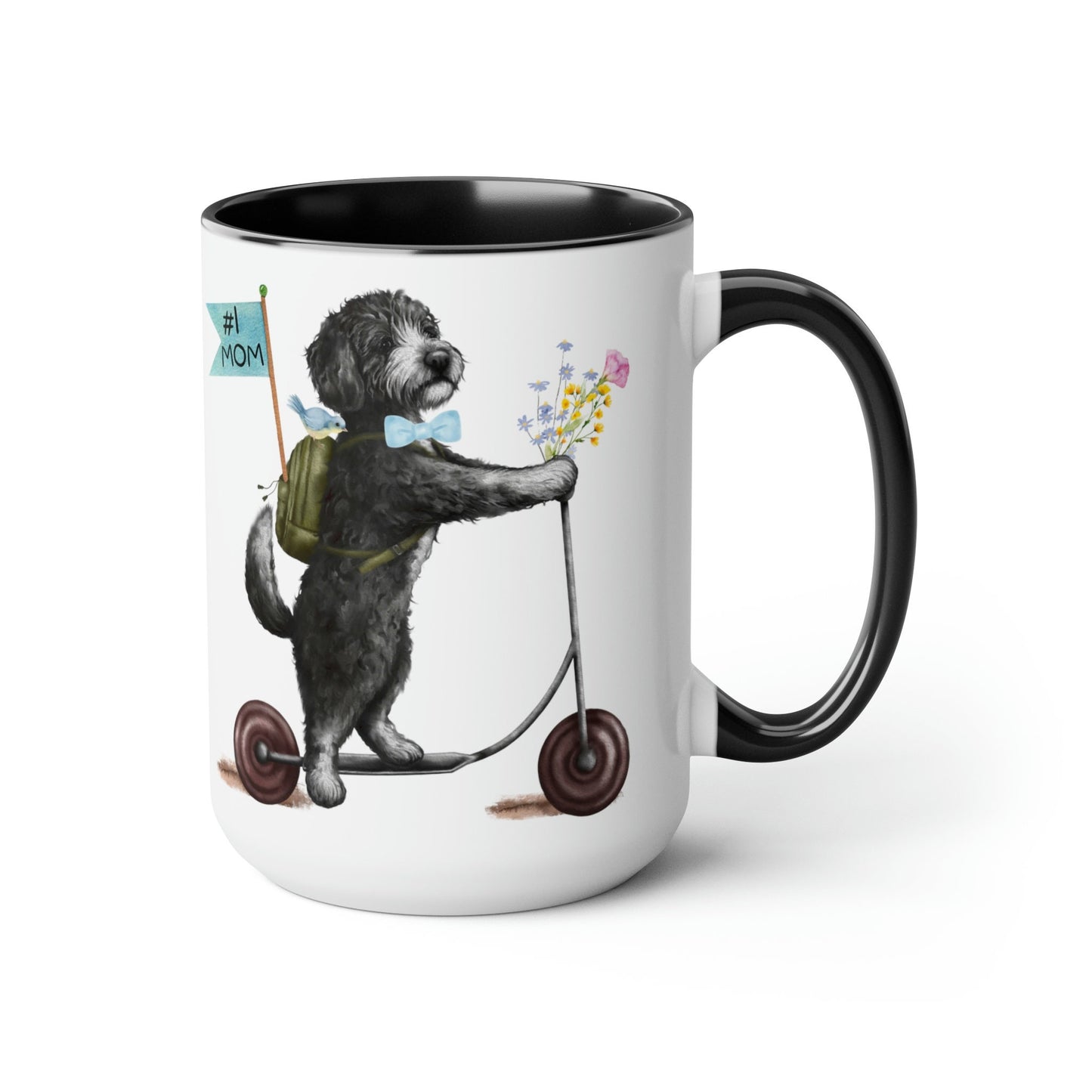 Doodle Dog (BOY)Mother's Day or Birthday Mug - Bernedoodle, Sheepadoodle, Doddle Gift for Mom, Two-Tone Coffee Mugs, 15oz