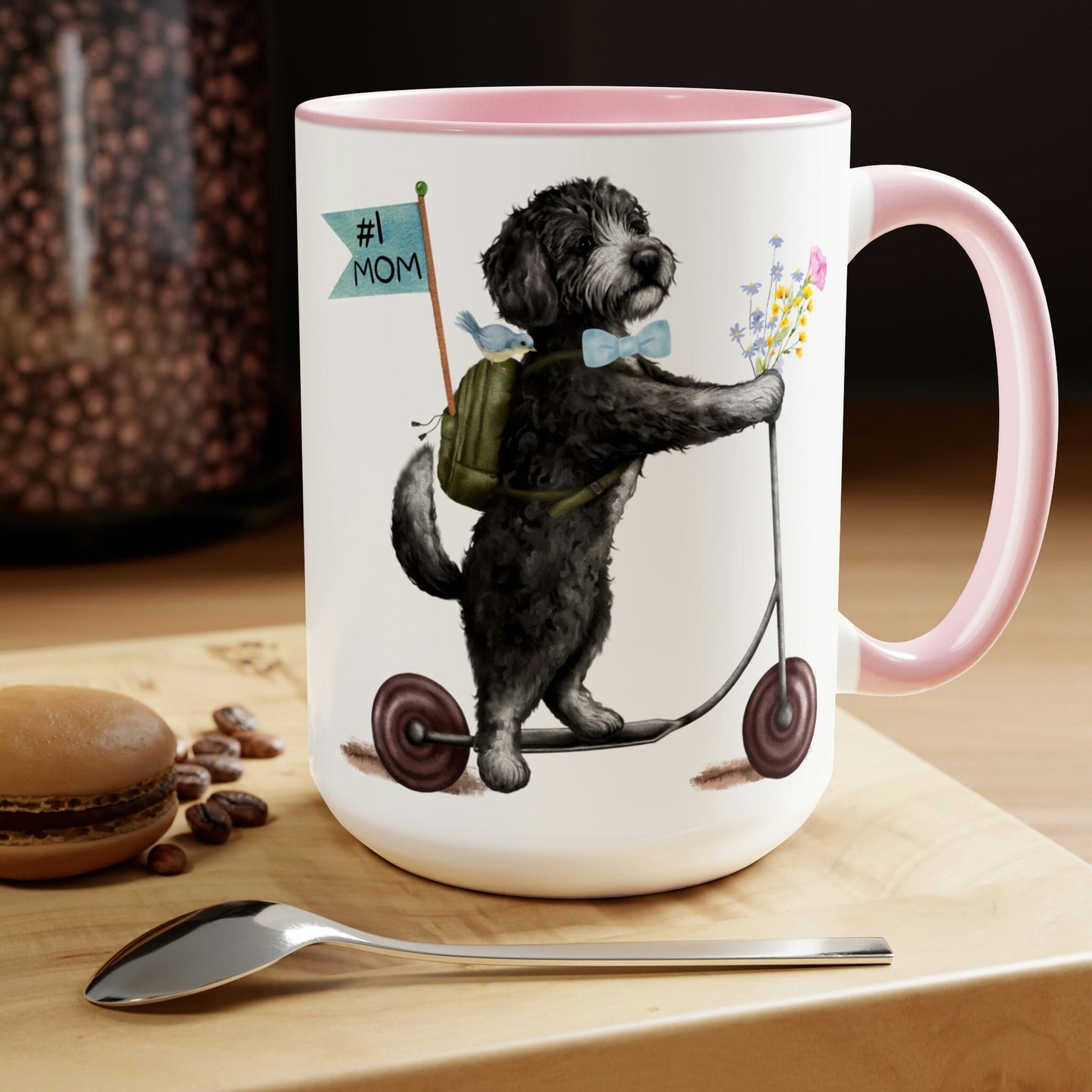 Doodle Dog (BOY)Mother's Day or Birthday Mug - Bernedoodle, Sheepadoodle, Doddle Gift for Mom, Two-Tone Coffee Mugs, 15oz