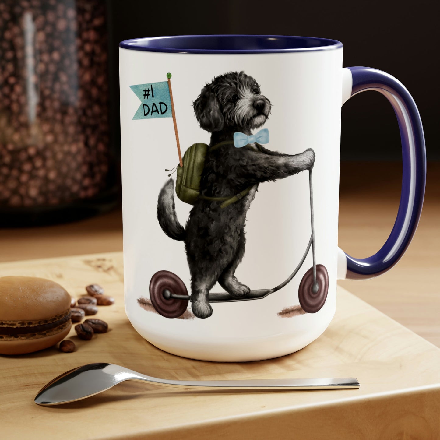 Doodle Dog (boy) Father's Day Mug - Bernedoodle, Sheepadoodle, Doodle Gift for Dad, Two-Tone Coffee Mugs, 15oz