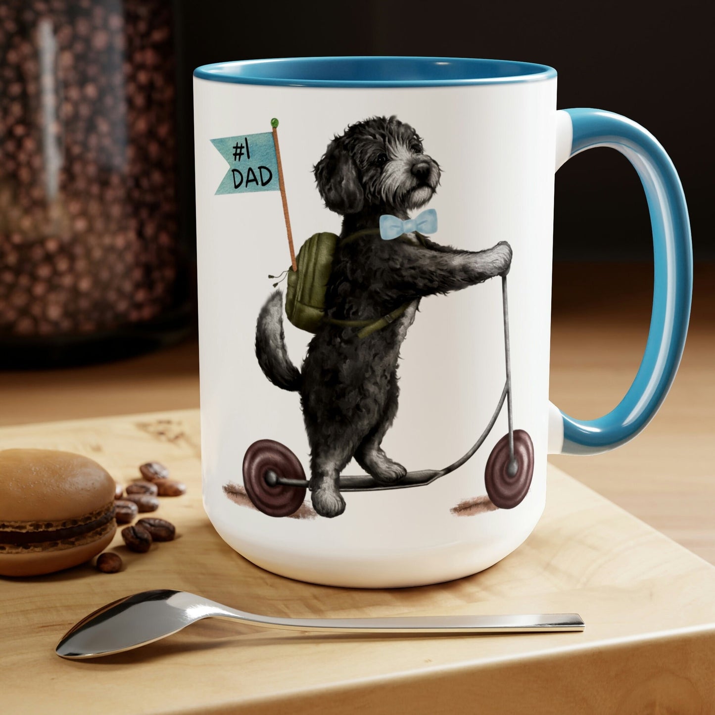 Doodle Dog (boy) Father's Day Mug - Bernedoodle, Sheepadoodle, Doodle Gift for Dad, Two-Tone Coffee Mugs, 15oz