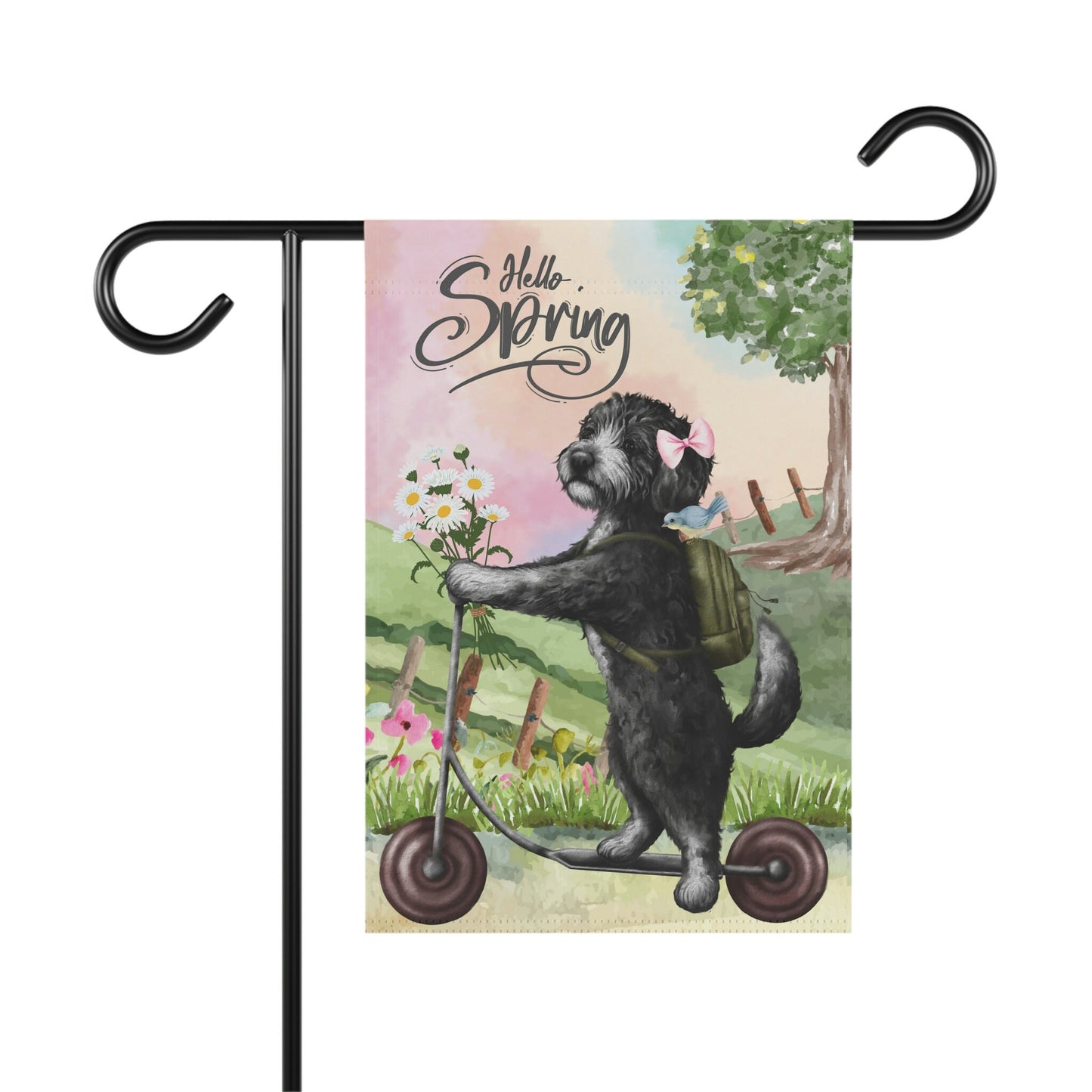 Doodle - Bernedoodle (girl) Spring Garden Flag, Gift for Doodle, Bernedoodle, Sheepadoodle Mom & Dad, Double-sided Flag, Stand Not