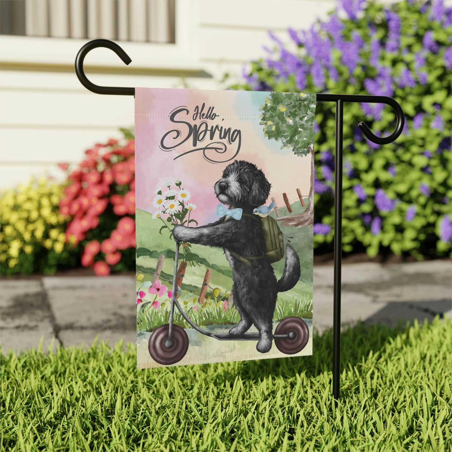 Doodle - Bernedoodle (boy) Spring Garden Flag, Gift for Doodle, Bernedoodle, Sheepadoodle Mom & Dad, Double-sided Flag, Stand Not