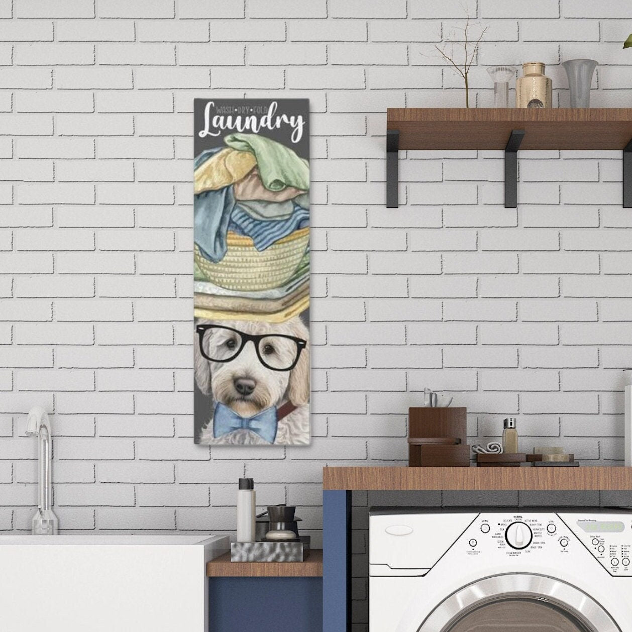 Doodle Dog Laundry Room Wall Art - Funny Goldendoodle, Labradoodle Wall Decor, Canvas Gallery Wrap, Dog Laundry Art