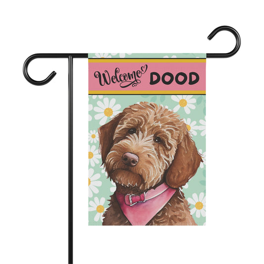 Doodle - Goldedoodle, Labradoodle Spring Summer  Garden Flag, Apricot Red Brown Doodle, Double-sided Flag, Stand Not Included