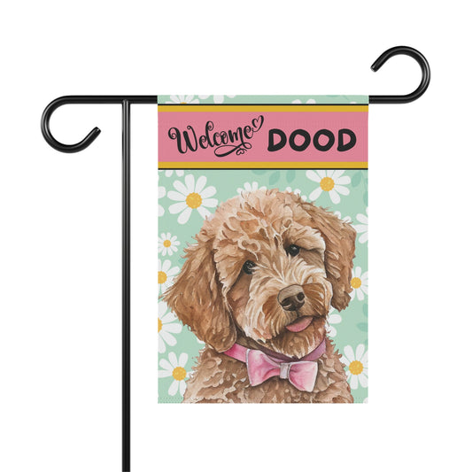 Doodle - Goldedoodle, Labradoodle Spring Summer  Garden Flag, Medium Blonde Tan Doodle, Double-sided Flag, Stand Not Included