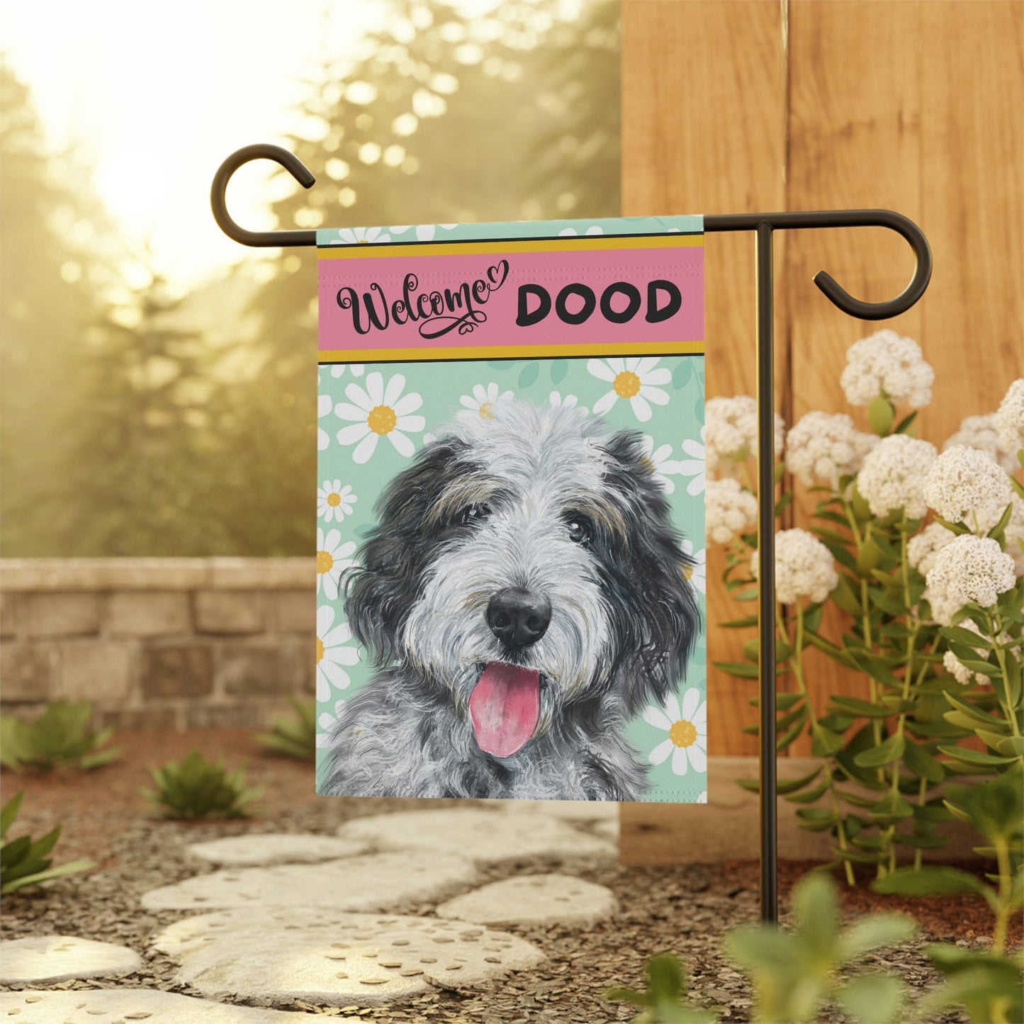 Sheepadoodle - Bernedoodle, Doodle, Spring Summer  Garden Flag, Doodle Mom Gift, Double-sided Flag, Stand Not Included