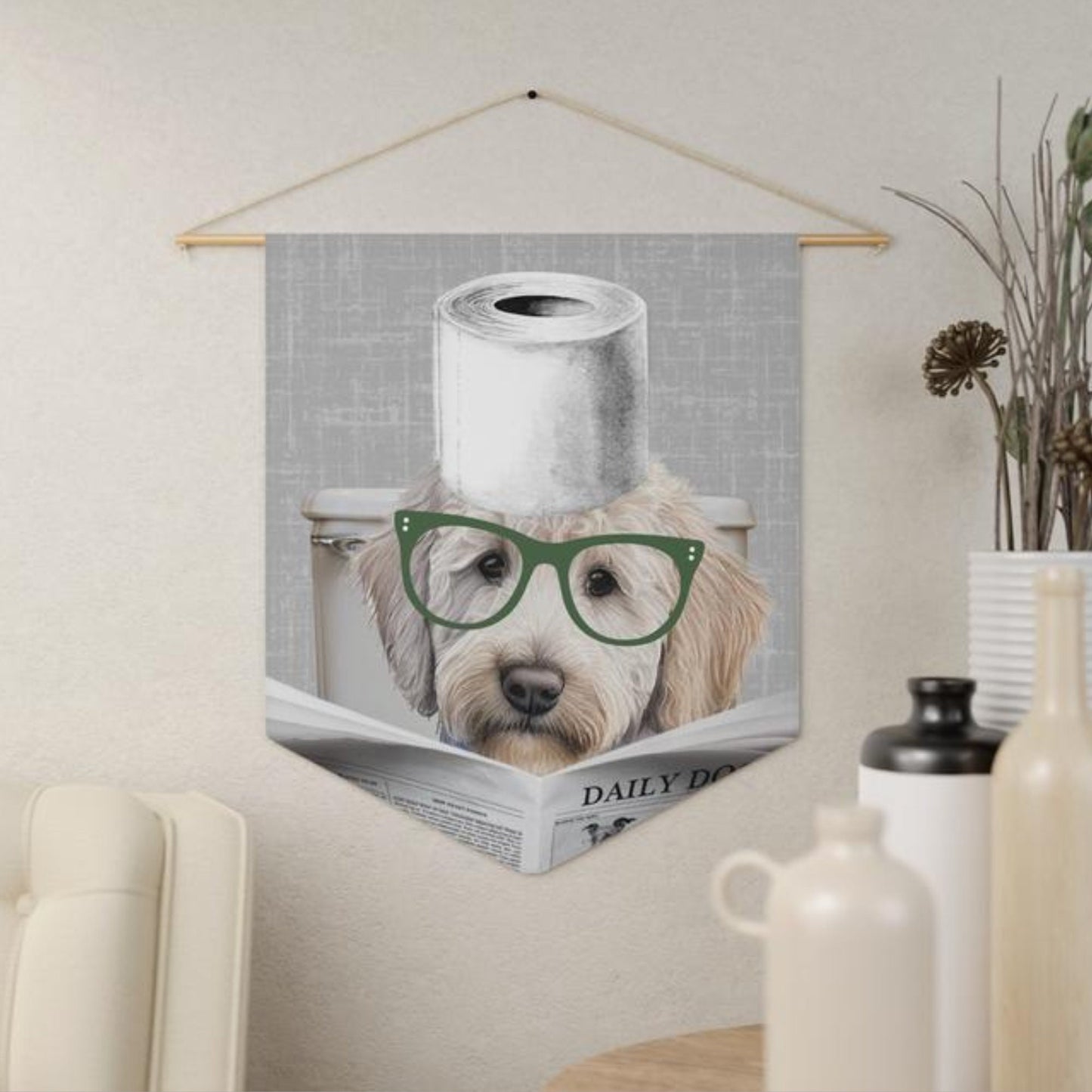 Custom Doodle Dog Bathroom Art - Funny Goldendoodle, Labradoodle Toilet Art Decor, Kids Bathroom Art, Bathroom Humor