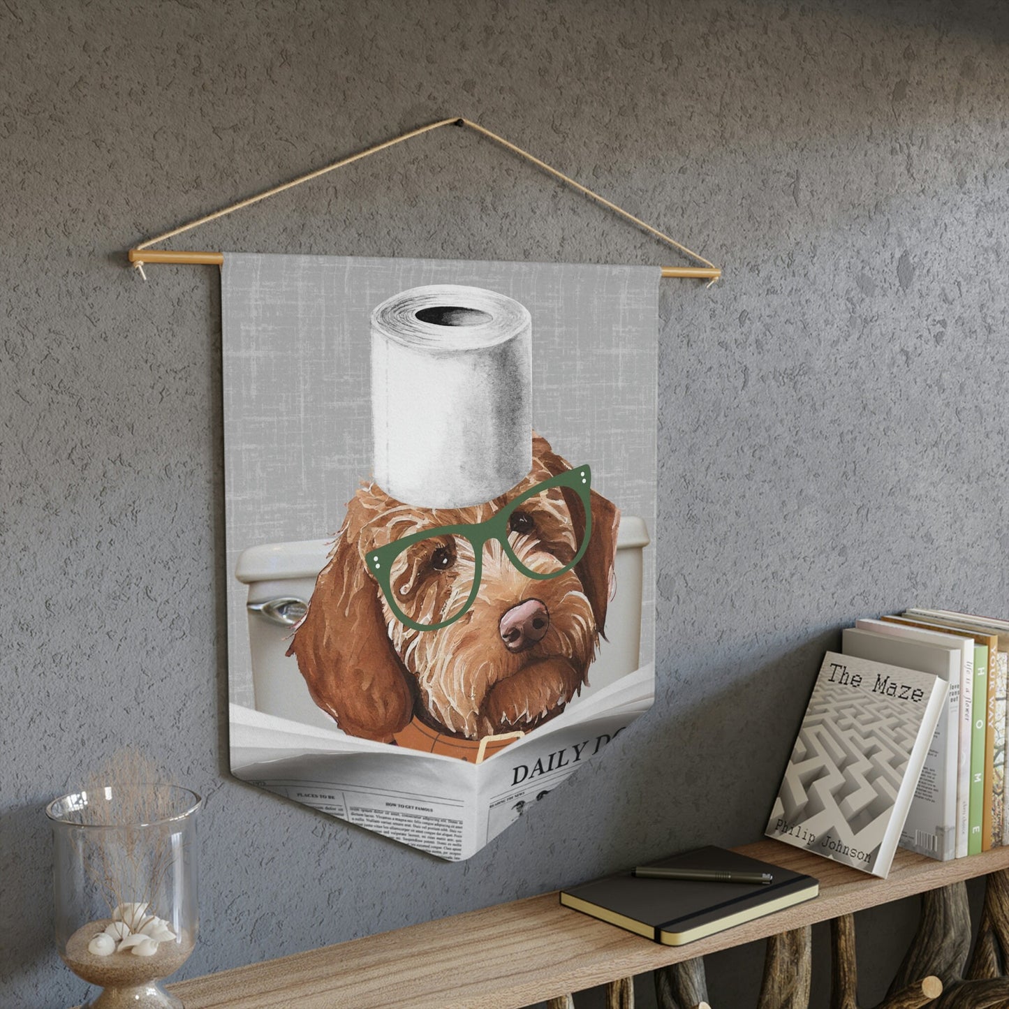 Custom Doodle Dog Bathroom Art Decor - Funny Goldendoodle, Labradoodle Toilet Art Decor, Apricot Red Doodle Kids Bathroom Art