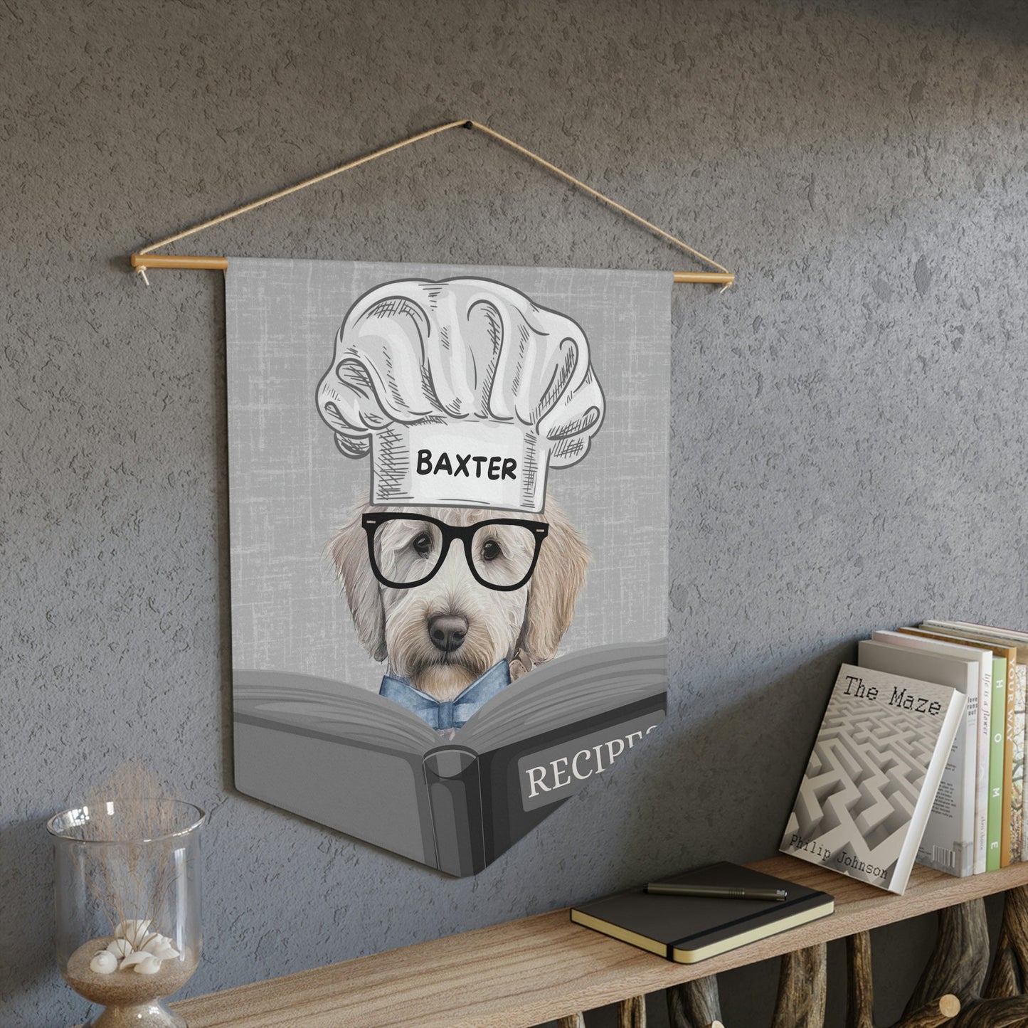 Personalized Doodle Dog Kitchen Art Wall Decor - Custom Kitchen Wall Art, Goldendoodle, Labradoodle, Chef Doodle (boy) White Backg