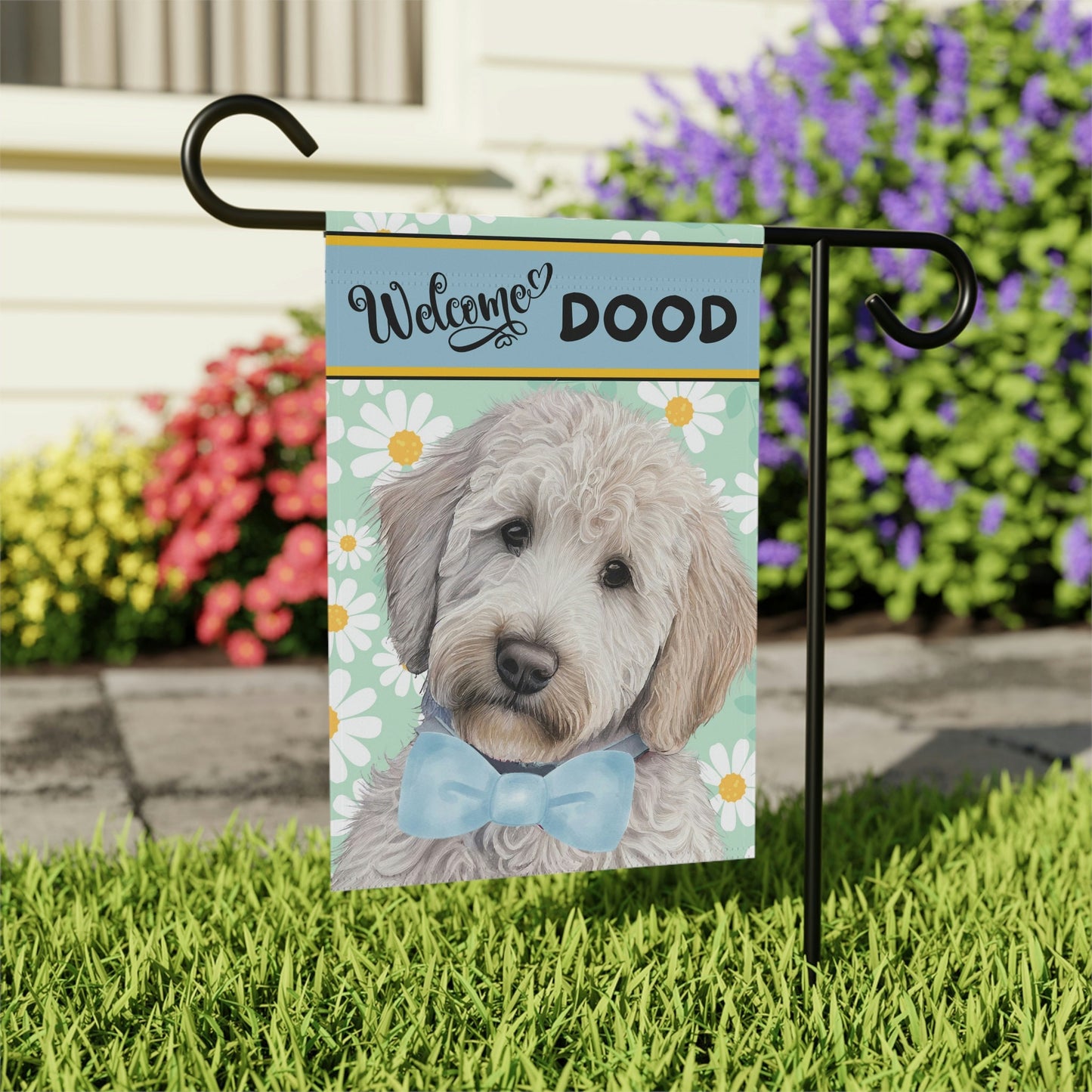 Doodle - Goldedoodle, Labradoodle Spring Summer  Garden Flag, Gift for Doodle Mom & Dad, Doodle Dog (boy), Stand Not Included