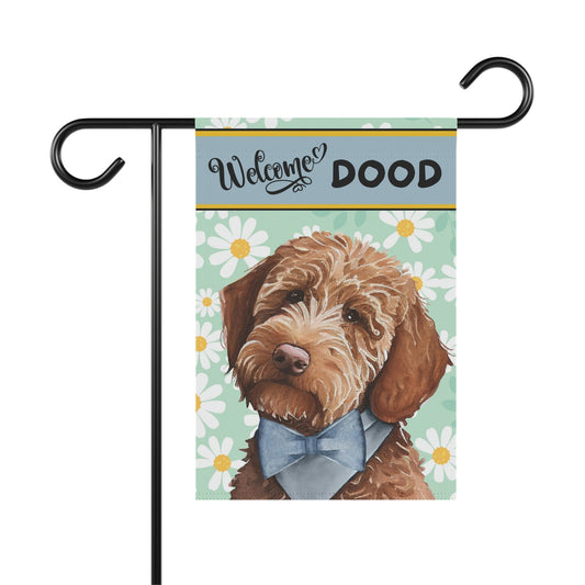 Apricot Red Doodle - Spring Summer  Garden Flag, Gift for Goldedoodle, Labradoodle Mom & Dad, Doodle Dog (boy), Stand Not Included