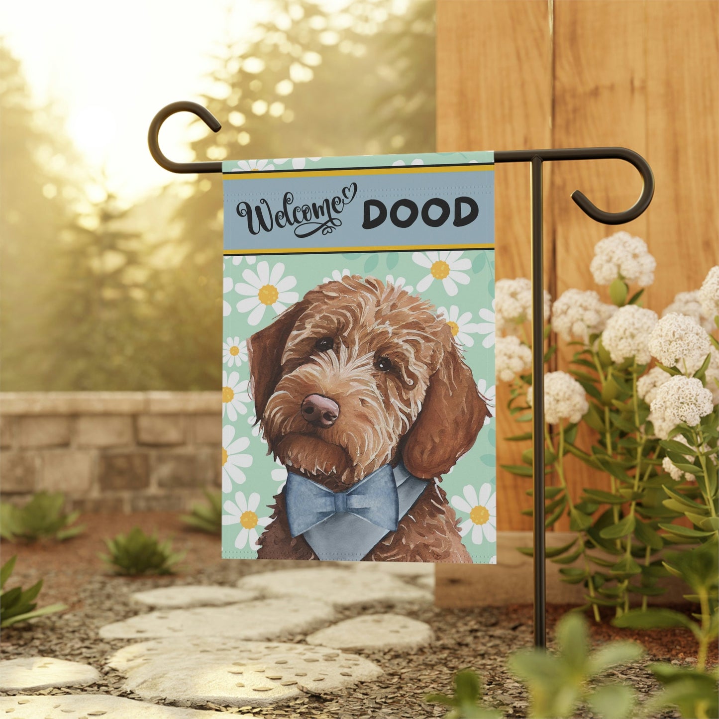 Apricot Red Doodle - Spring Summer  Garden Flag, Gift for Goldedoodle, Labradoodle Mom & Dad, Doodle Dog (boy), Stand Not Included