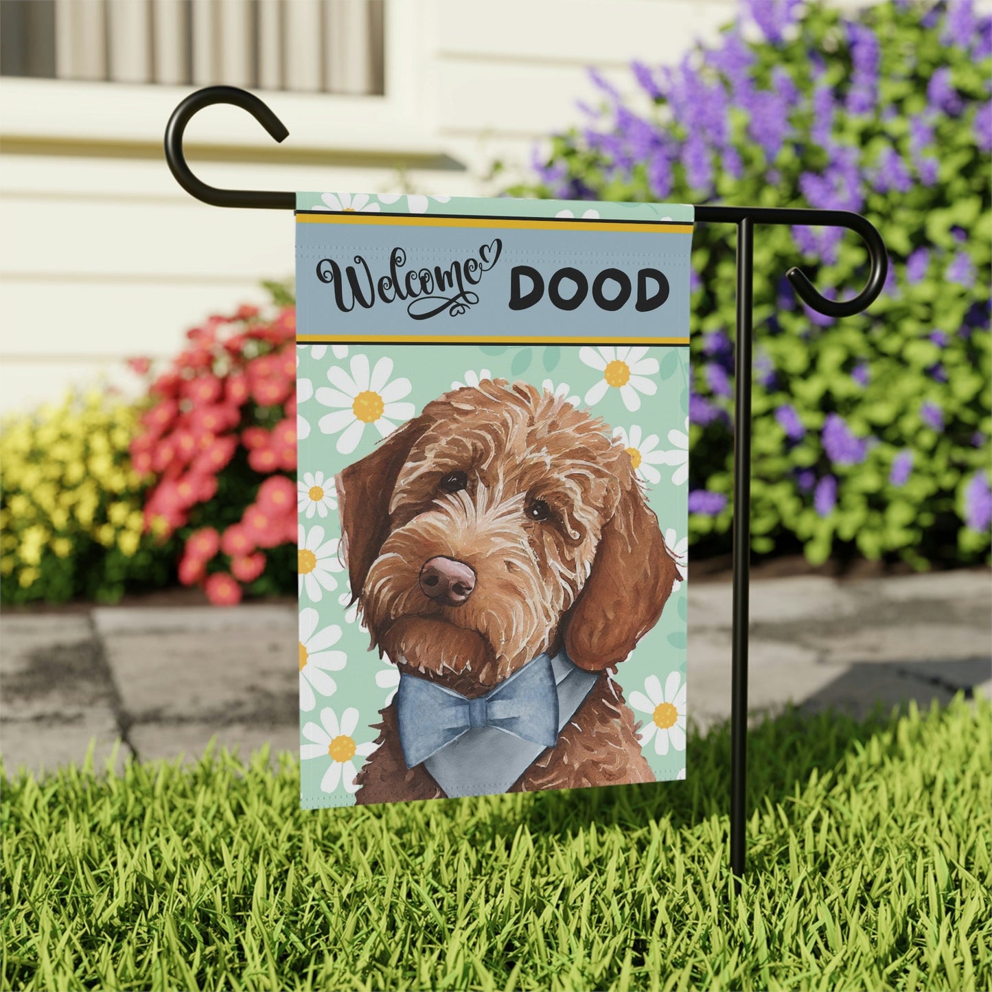 Apricot Red Doodle - Spring Summer  Garden Flag, Gift for Goldedoodle, Labradoodle Mom & Dad, Doodle Dog (boy), Stand Not Included