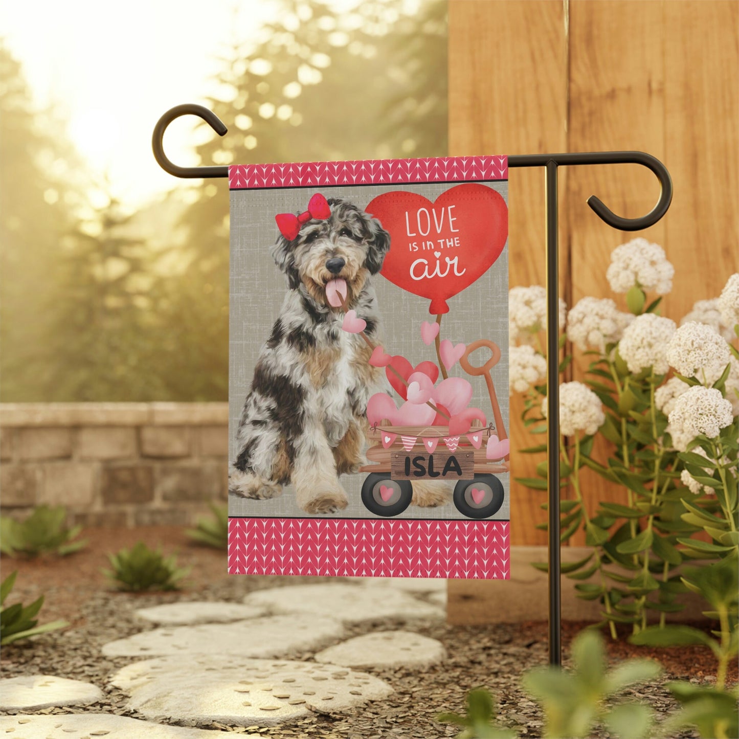 Personalized Merle Doodle Dog (GIRL)Valentine Garden Flag - Fun Gift for Doodle Moms & Dads, Double-sided Garden Flag, Stand Not I