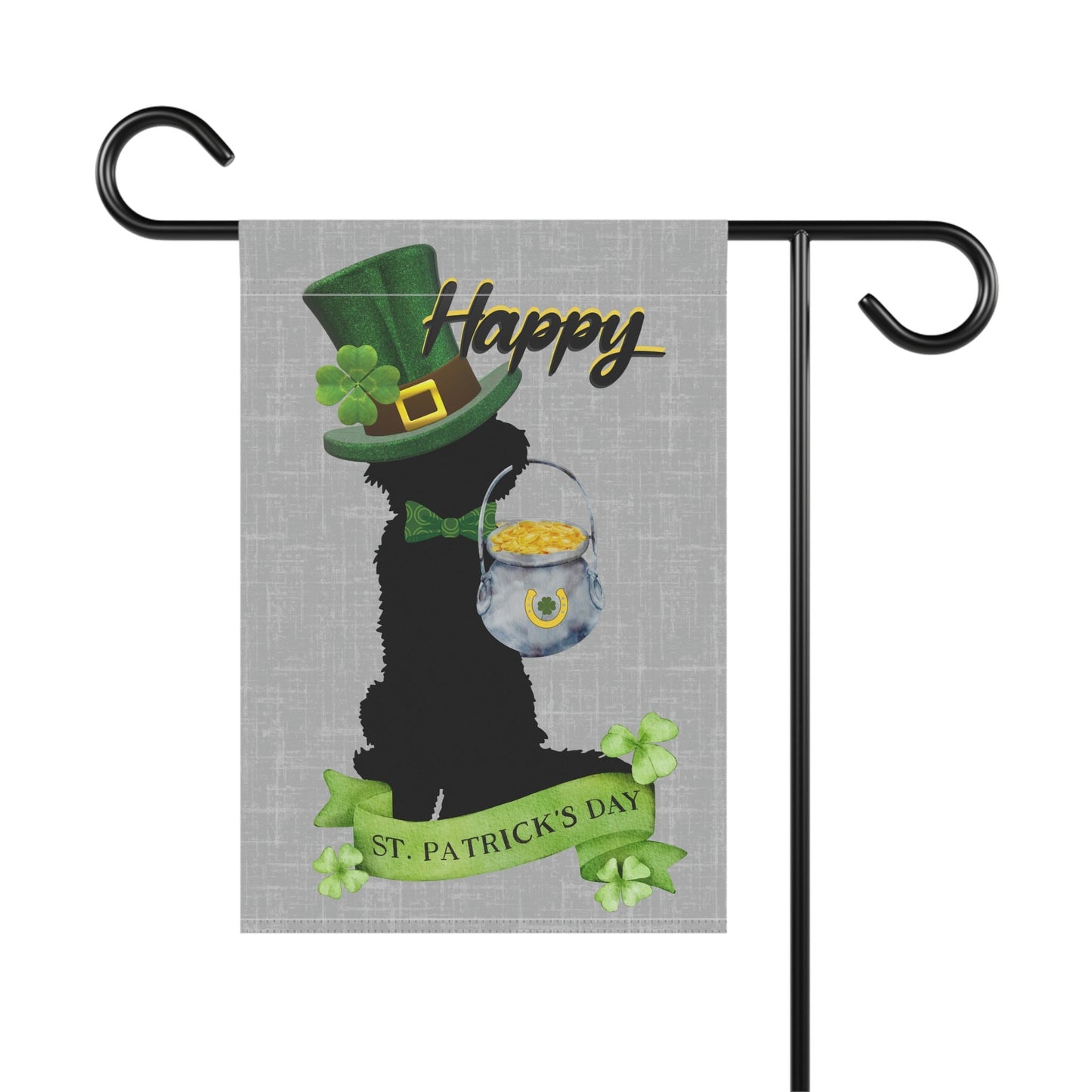 Doodle Dog St. Patrick's Day Flag - Doodle Mom Gift, Silhouette Goldedoodle, Labradoodle, Sheepadoodle, Aussiedoodle Etc., Stand N