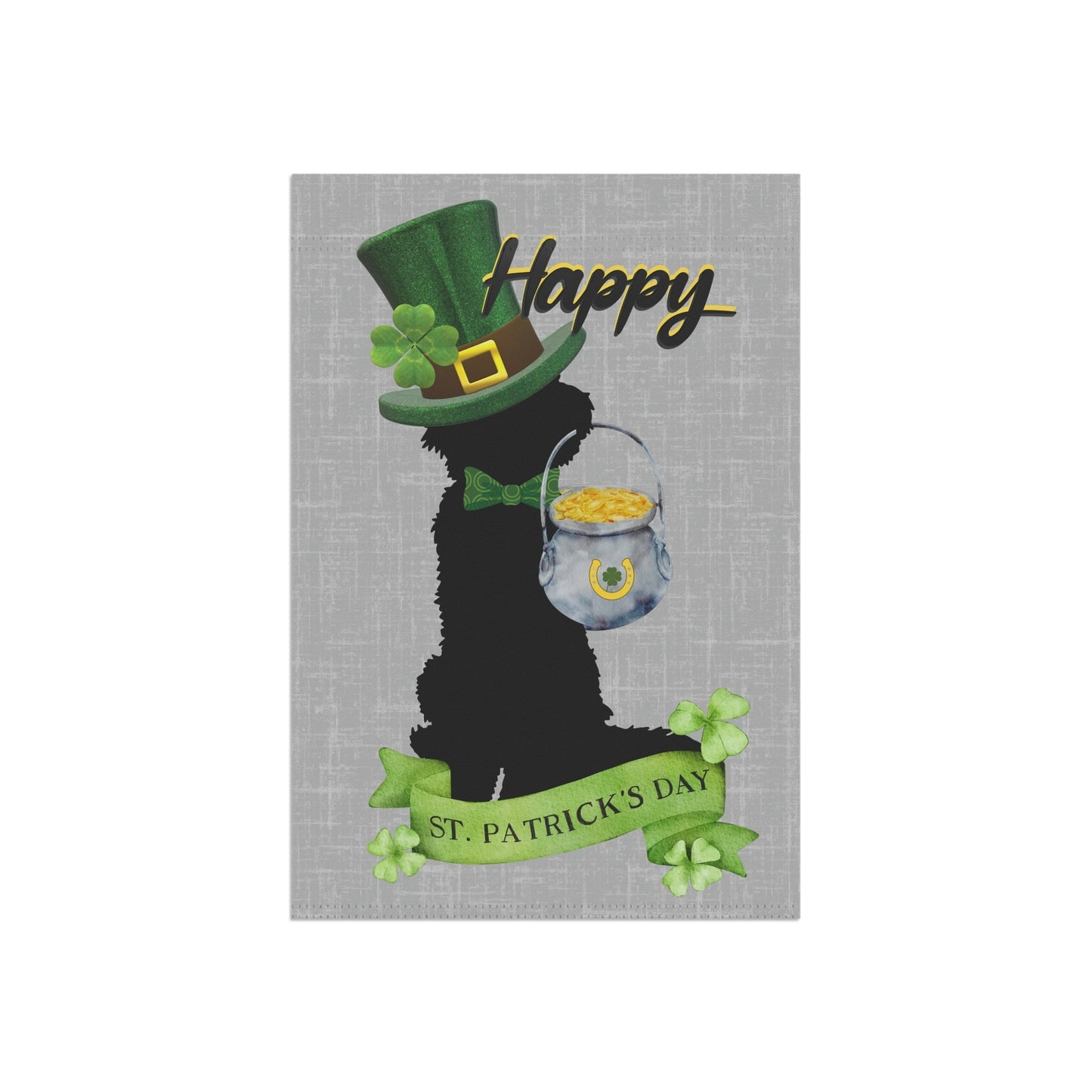 Doodle Dog St. Patrick's Day Flag - Doodle Mom Gift, Silhouette Goldedoodle, Labradoodle, Sheepadoodle, Aussiedoodle Etc., Stand N