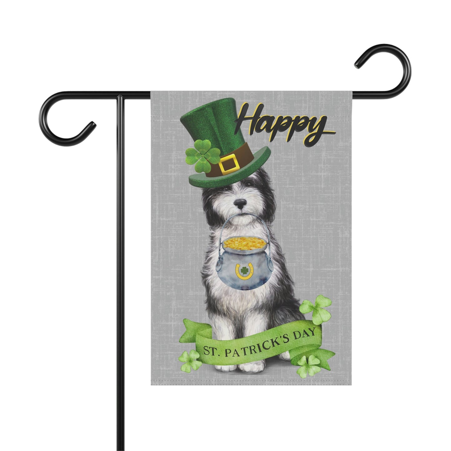 St. Patrick's Day Outdoor Garden/ House Flag - Sheepadoodle Dog, Doodle Mom Gift, Goldedoodle, Labradoodle, Bernedoodle, Stand Not