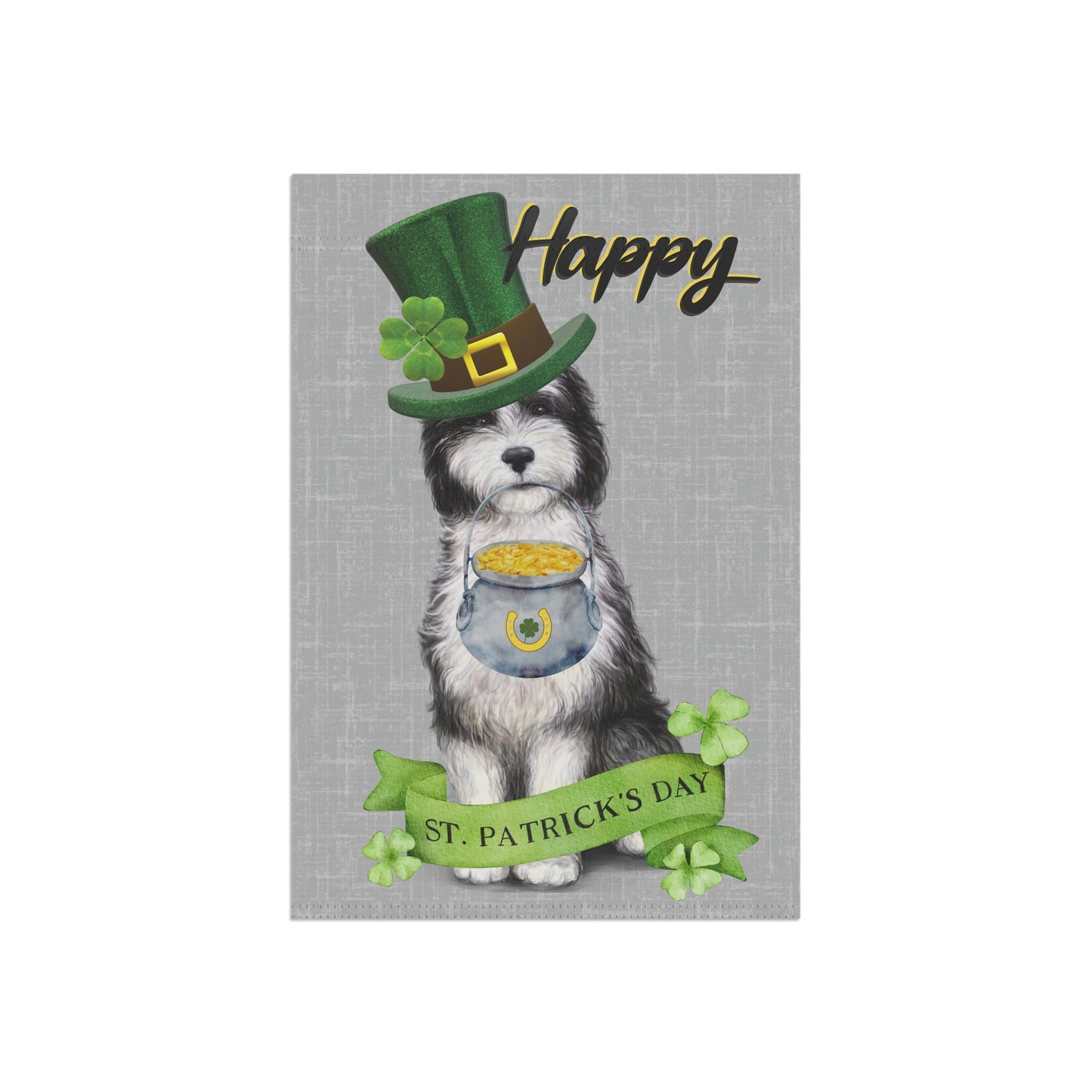 St. Patrick's Day Outdoor Garden/ House Flag - Sheepadoodle Dog, Doodle Mom Gift, Goldedoodle, Labradoodle, Bernedoodle, Stand Not