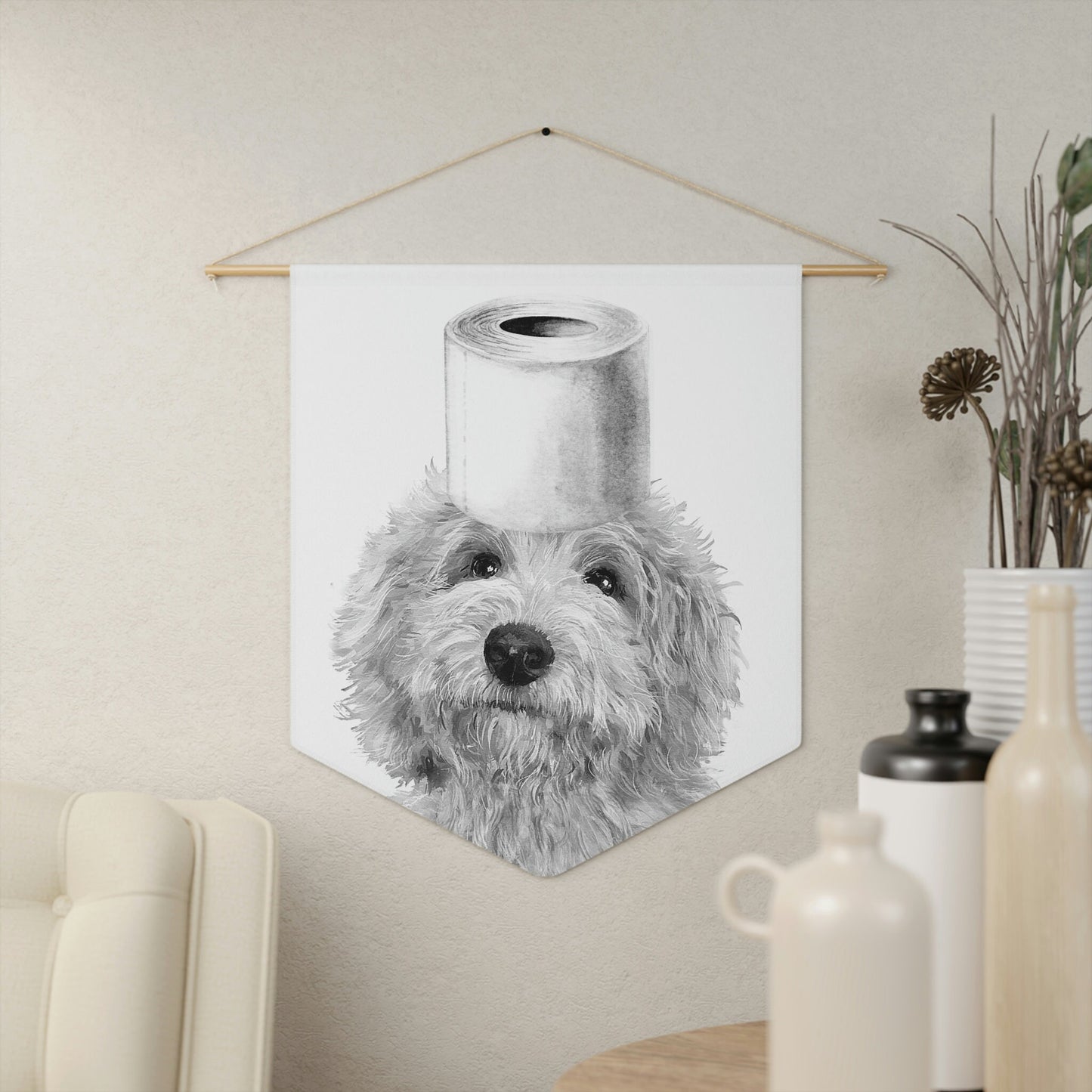 Bathroom Art Decor - Black Doodle Dog Art Print, Toilet Humor, Funny Kids Bathroom Decor, Cockapoo, Mini Doodle, White Background