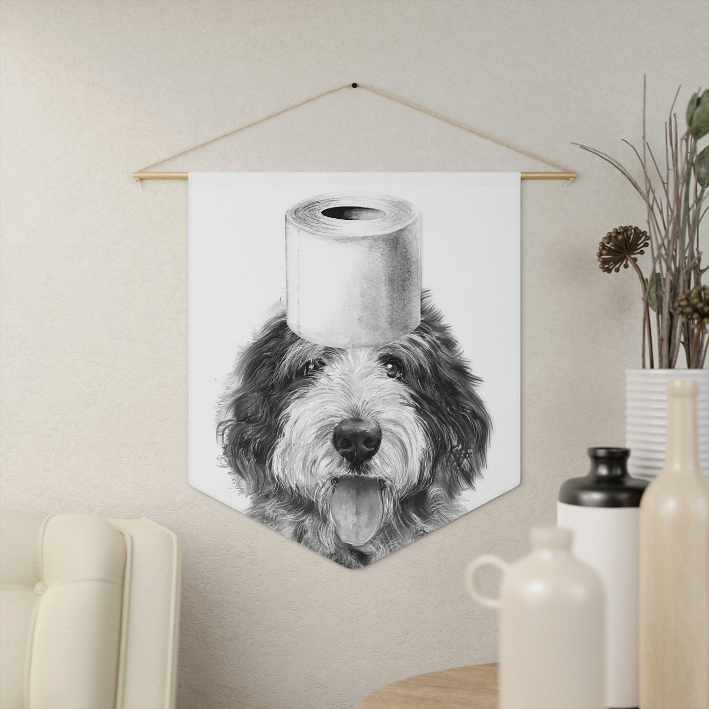 Bathroom Art Decor - Sheepaoodle Dog Art Print, Toilet Humor, Funny Kids Bathroom Decor, Bathroom Wall Hanging, White Background