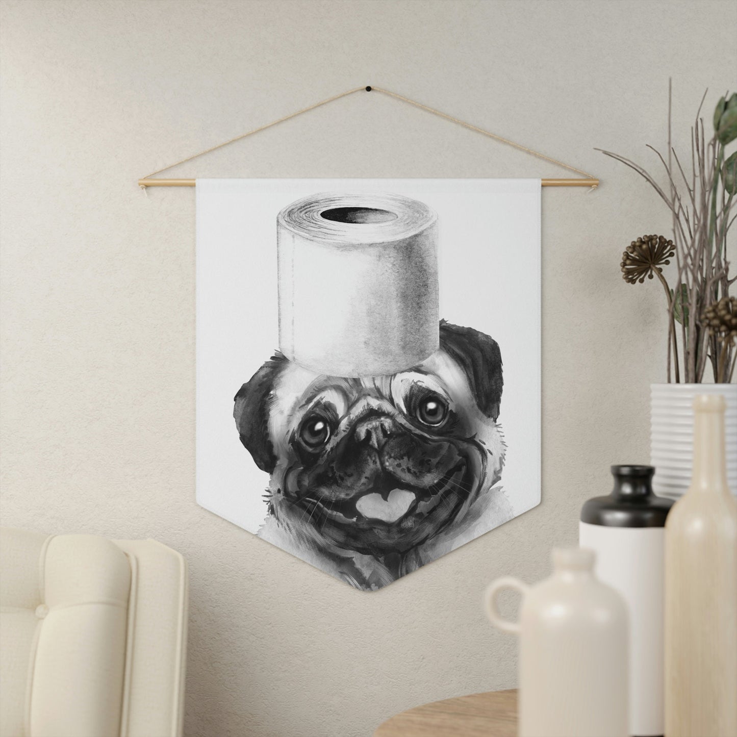 Bathroom Art Decor - Pug Dog Art Print, Toilet Humor, Funny Kids Bathroom Decor, Dog Bathroom Wall Hanging, White Background