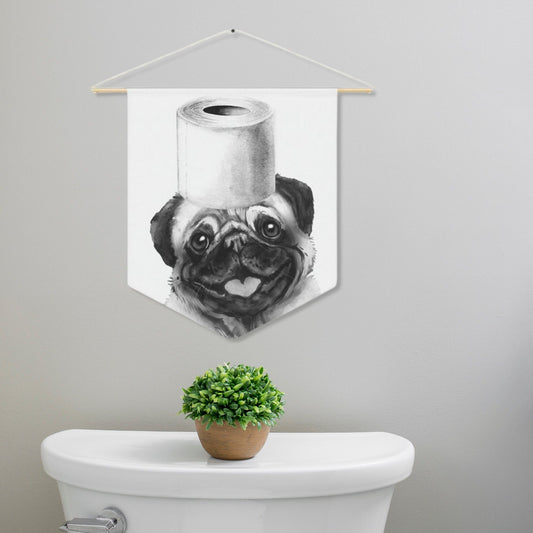 Bathroom Art Decor - Pug Dog Art Print, Toilet Humor, Funny Kids Bathroom Decor, Dog Bathroom Wall Hanging, White Background