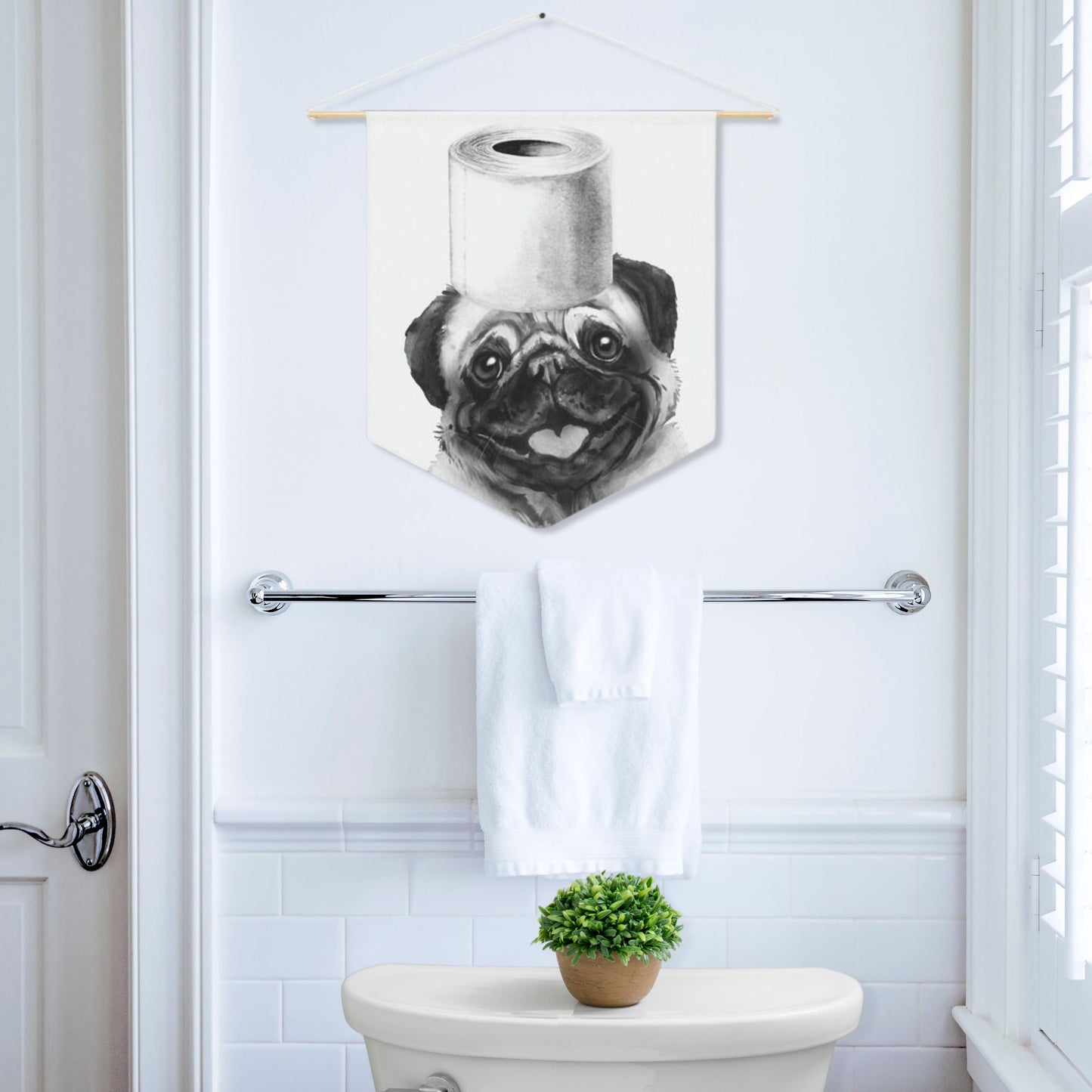 Bathroom Art Decor - Pug Dog Art Print, Toilet Humor, Funny Kids Bathroom Decor, Dog Bathroom Wall Hanging, White Background