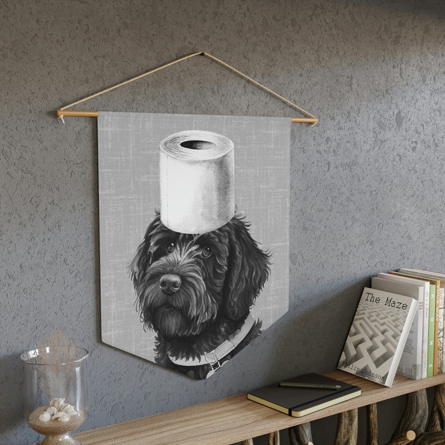 Bathroom Art Decor - Black Doodle Dog Art Print, Toilet Humor, Funny Kids Bathroom Decor, Bathroom Wall Art, Dog Wall Decor Gray