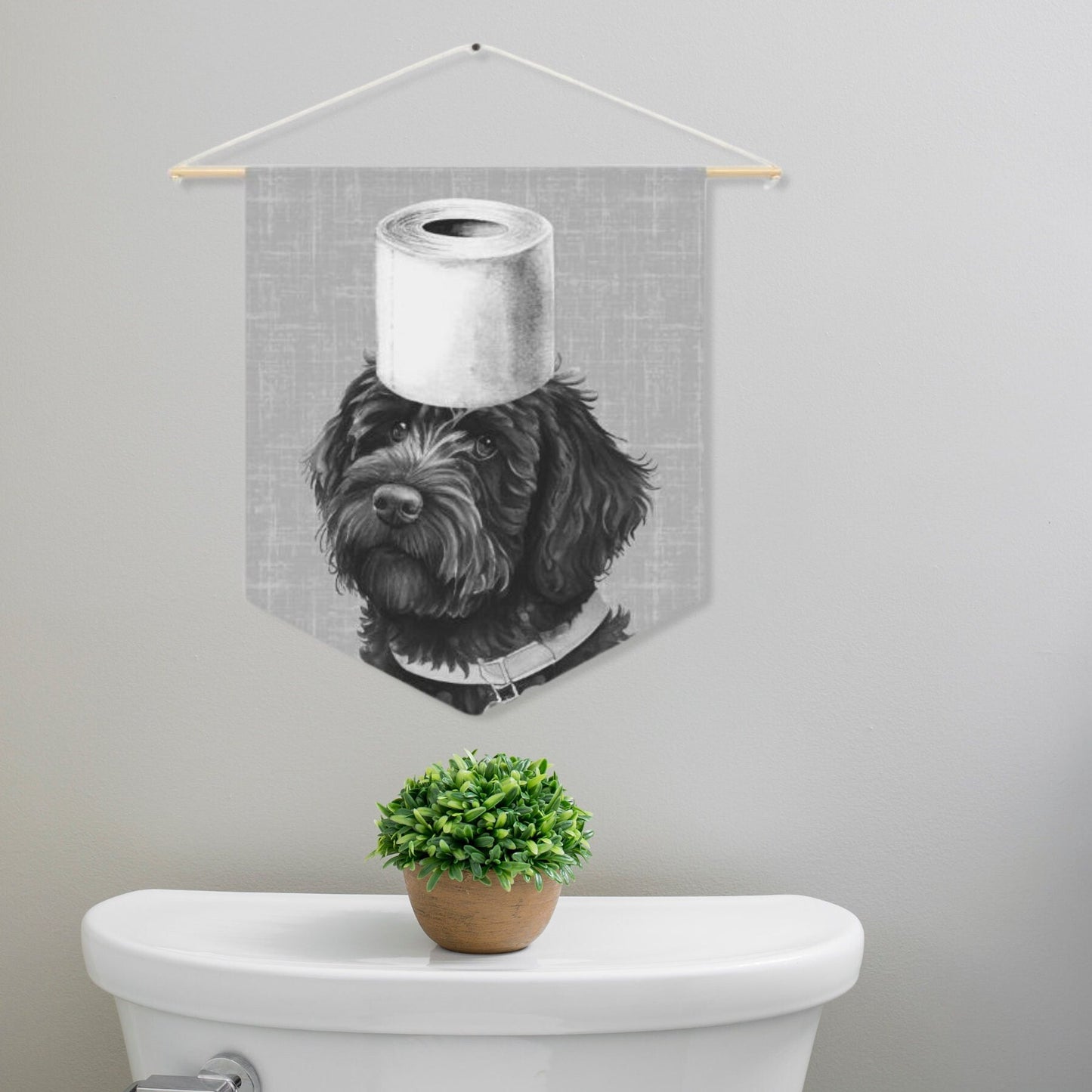 Bathroom Art Decor - Black Doodle Dog Art Print, Toilet Humor, Funny Kids Bathroom Decor, Bathroom Wall Art, Dog Wall Decor Gray