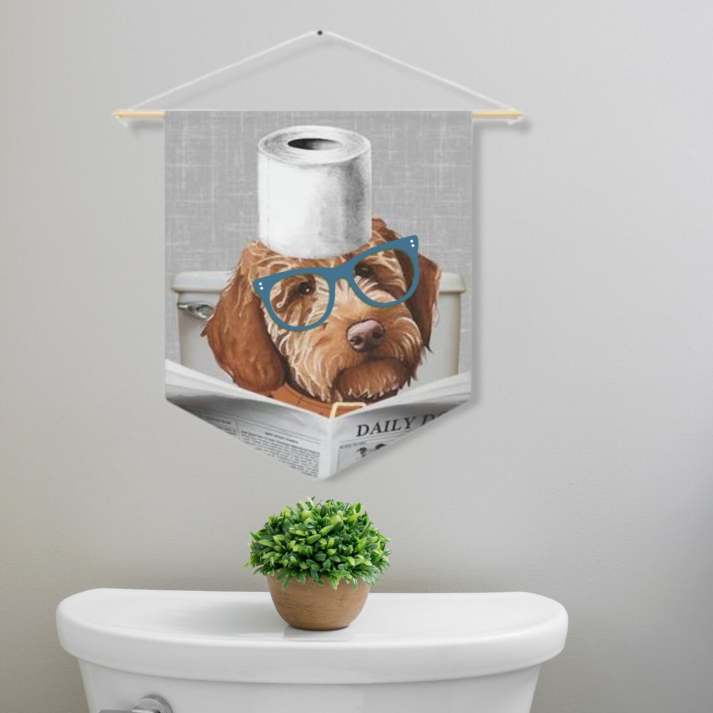 Custom Doodle Dog Bathroom Art Decor - Funny Goldendoodle, Labradoodle Toilet Art Decor, Apricot Red Doodle Kids Bathroom Art