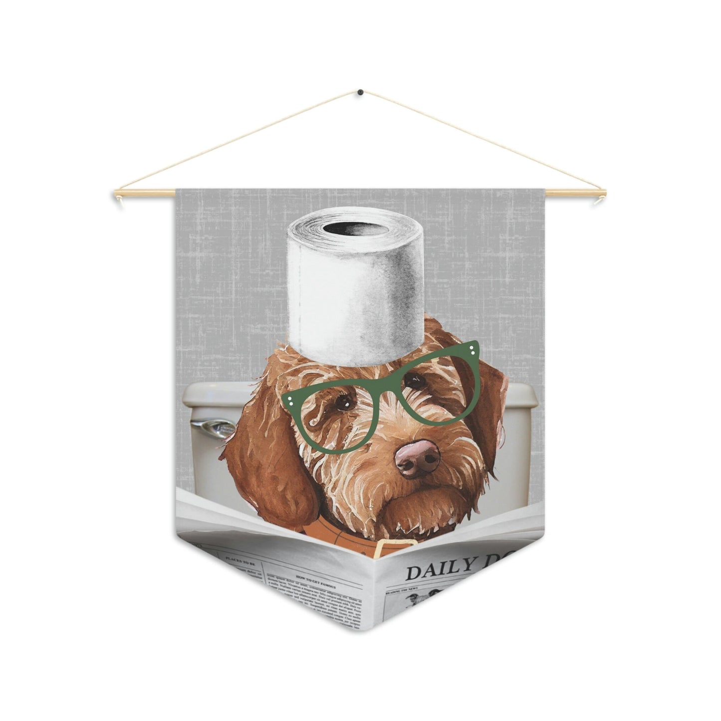 Custom Doodle Dog Bathroom Art Decor - Funny Goldendoodle, Labradoodle Toilet Art Decor, Apricot Red Doodle Kids Bathroom Art