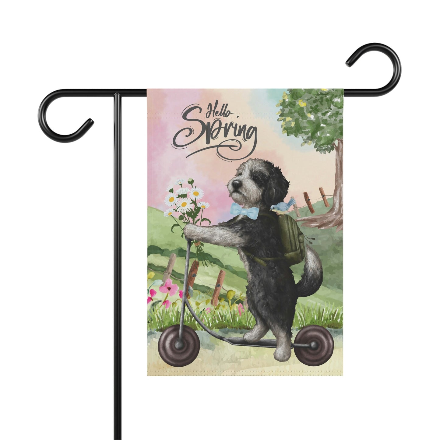 Sheepadoodle Dog Spring Garden Flag - Fun Gift for Doodle Moms & Dads, Sheepadoodle, Bernedoodle (boy) Stand Not Included