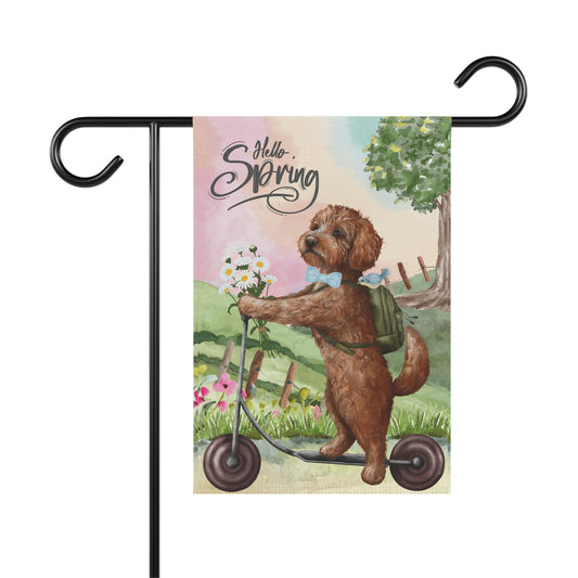 Apricot Red Doodle Dog Spring Garden Flag - Fun Gift for Doodle Moms & Dads, Labradoodle, Goldendoodle (boy) Stand Not Included