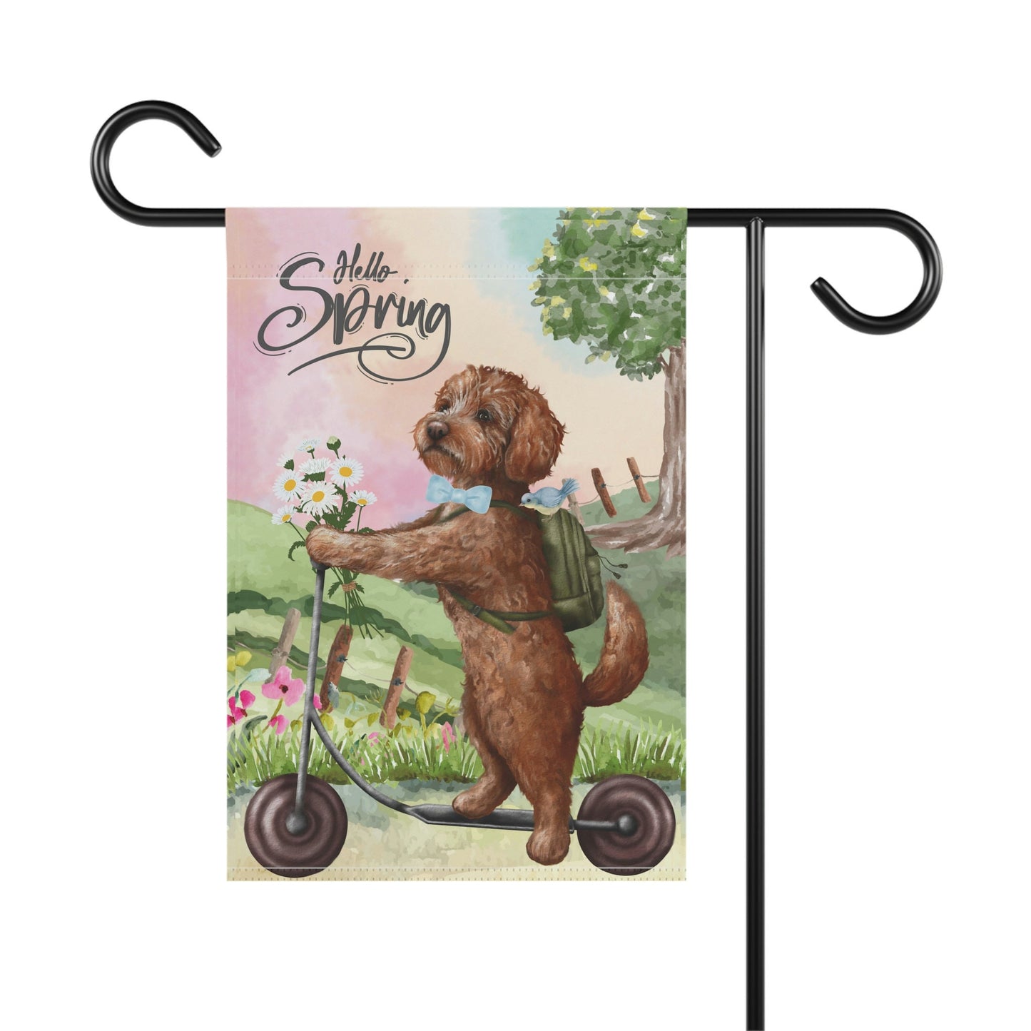 Apricot Red Doodle Dog Spring Garden Flag - Fun Gift for Doodle Moms & Dads, Labradoodle, Goldendoodle (boy) Stand Not Included