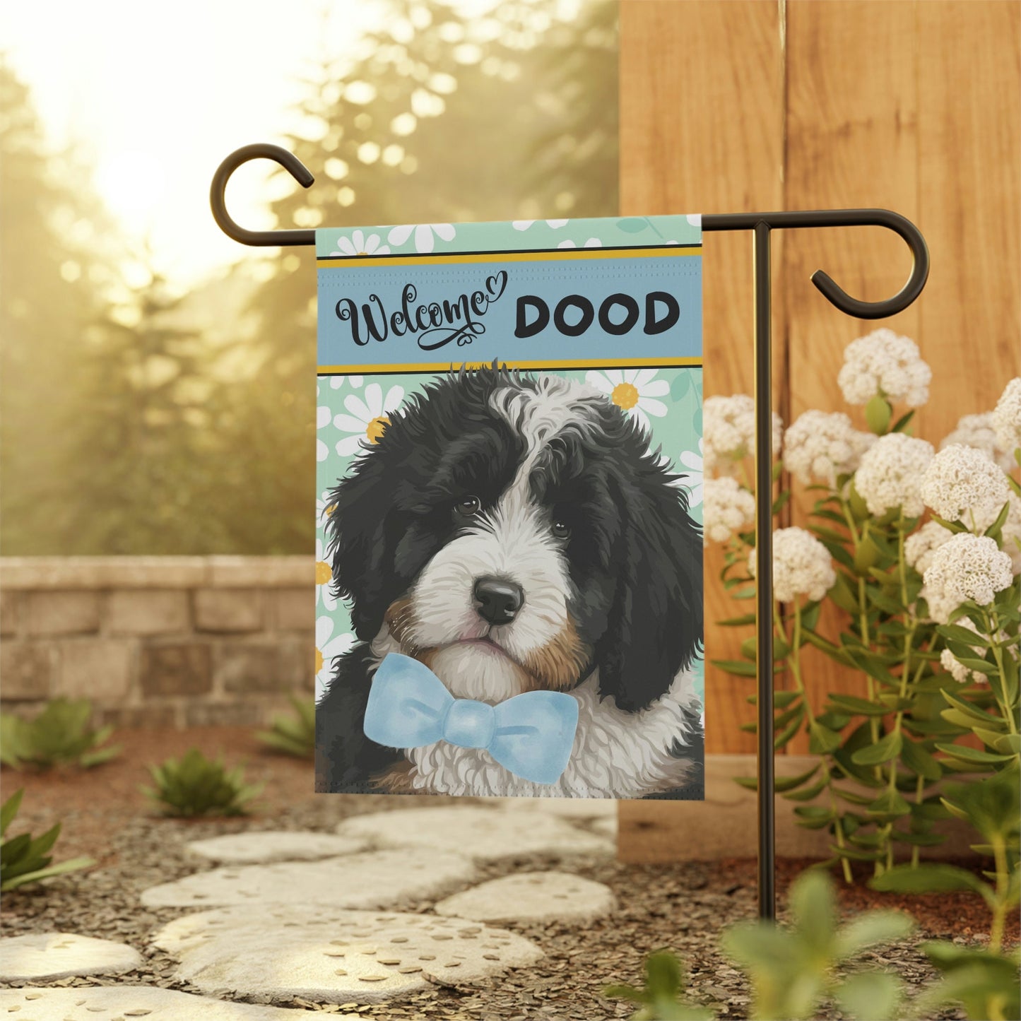 Bernedoodle - Sheepadoodle Spring Summer  Garden Flag, Gift for Doodle Mom & Dad, Doodle Dog (boy), Stand Not Included