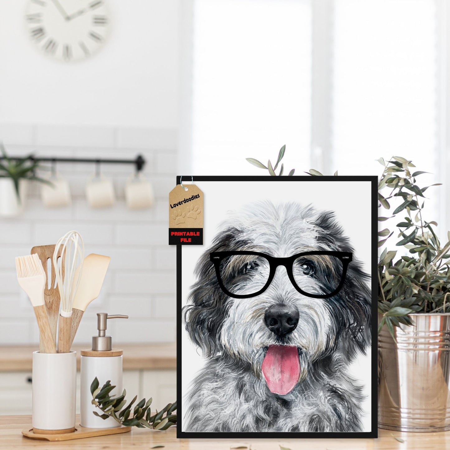 Printable Doodle Dog Art Print - Sheepadoodle Art Decor, Dog Art Print, Kitchen Wall Art, Digital Download, Aussiedoodle Art