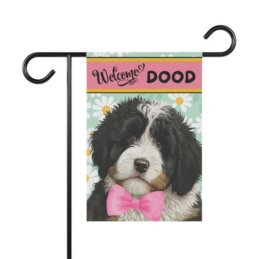 Spring Summer Dog Garden Flag - Bernedoodle, Sheepadoodle, Gift for Doodle Mom & Dad, Doodle Dog (Girl), Stand Not Included