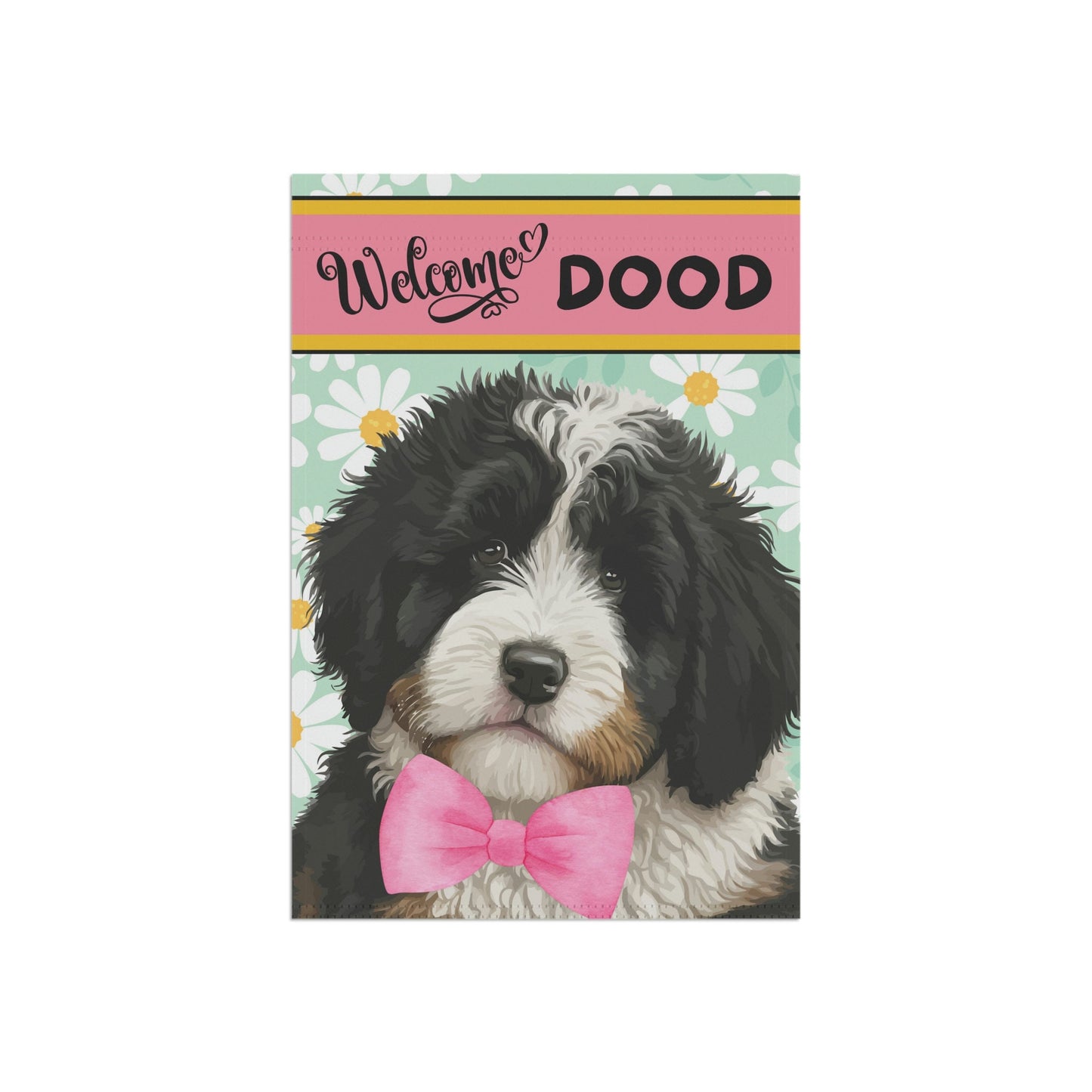 Spring Summer Dog Garden Flag - Bernedoodle, Sheepadoodle, Gift for Doodle Mom & Dad, Doodle Dog (Girl), Stand Not Included