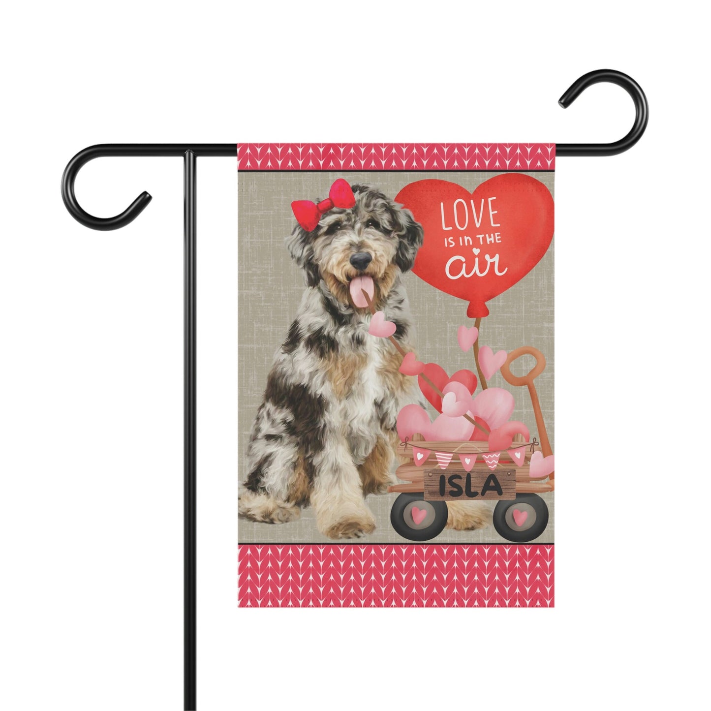 Personalized Merle Doodle Dog (GIRL)Valentine Garden Flag - Fun Gift for Doodle Moms & Dads, Double-sided Garden Flag, Stand Not I