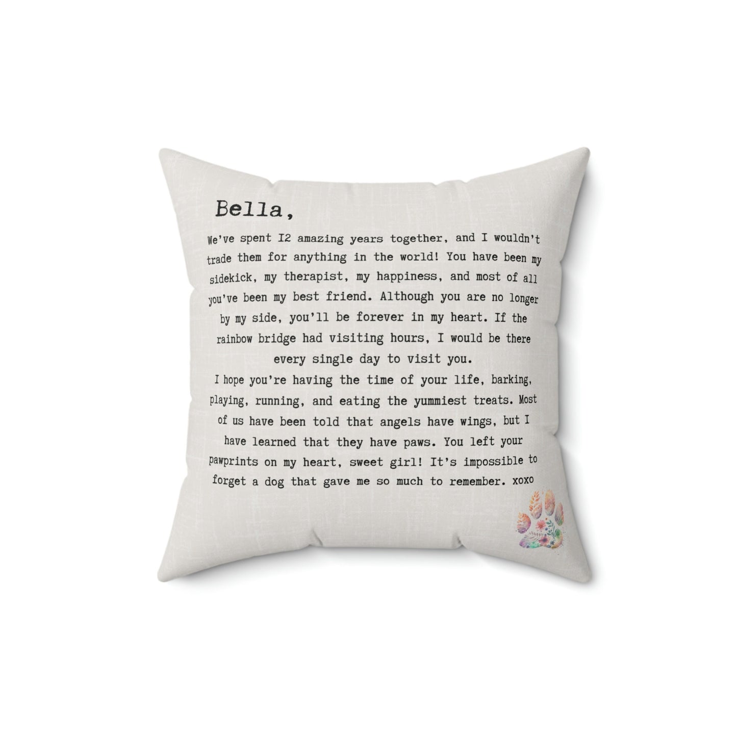 Personalized Pet Memorial Sympathy Gift Pillow for Dog or Cat - Pet Bereavement, Pet Loss Gift