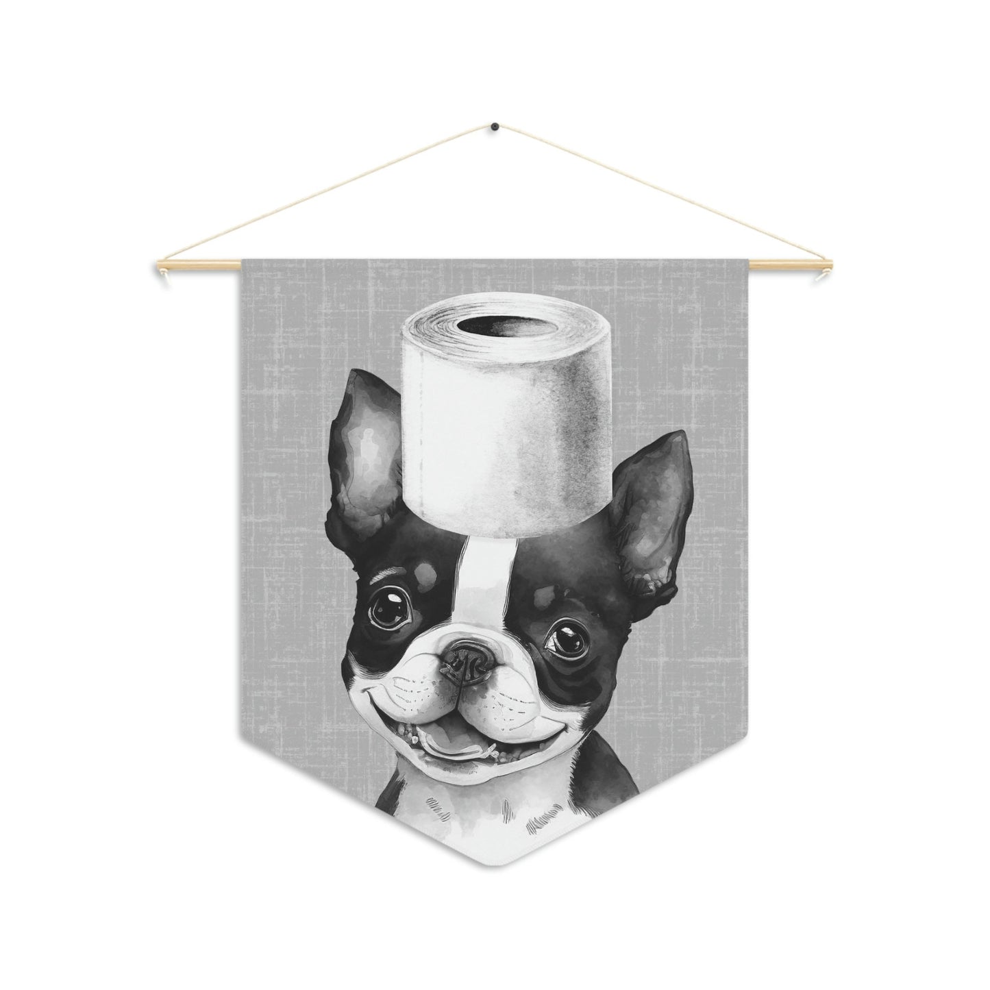 Bathroom Art Decor - Boston Terrier Dog Art Print, Toilet Humor, Funny Kids Bathroom Decor, Dog Bathroom Wall Hanging, Gray Backgr