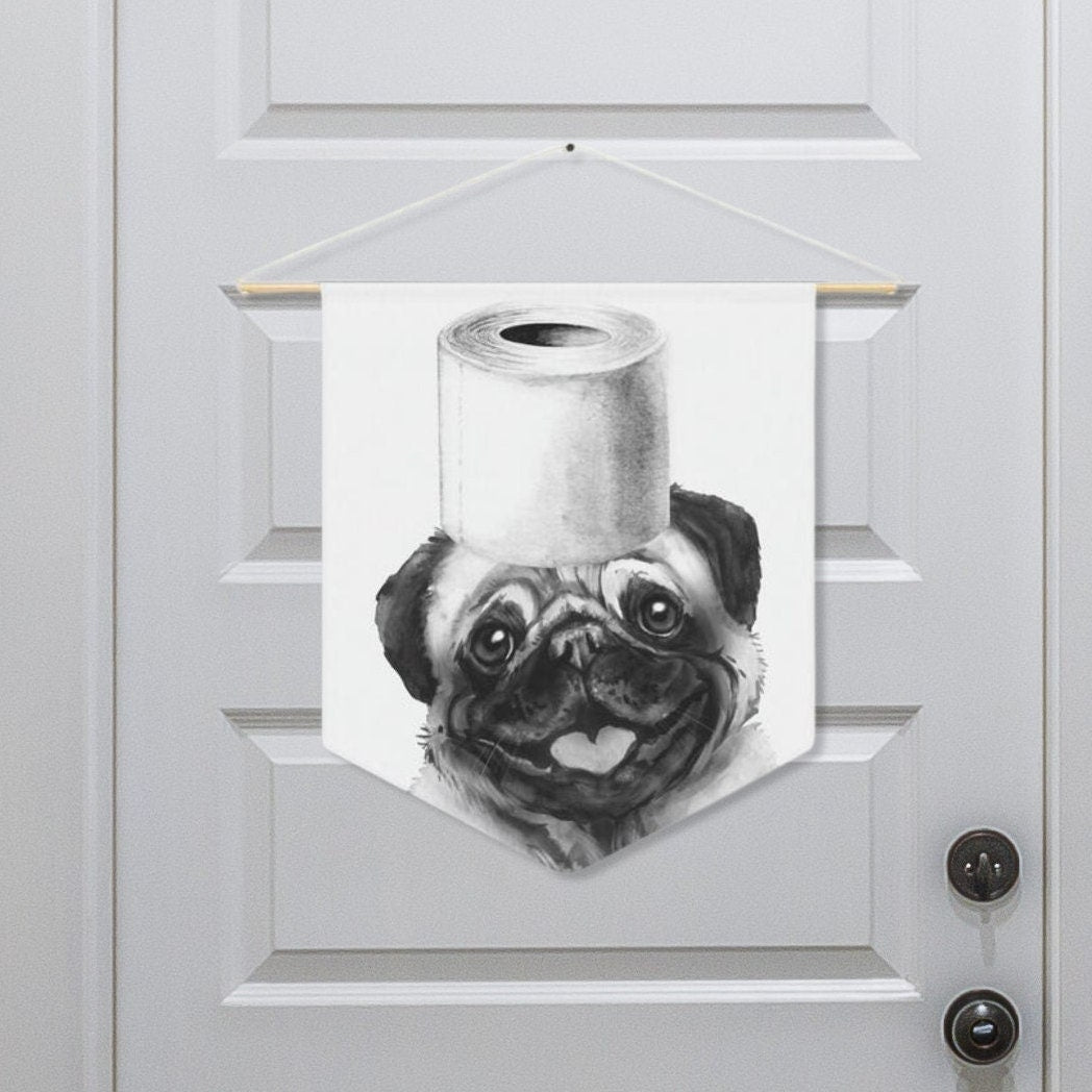 Bathroom Art Decor - Pug Dog Art Print, Toilet Humor, Funny Kids Bathroom Decor, Dog Bathroom Wall Hanging, White Background