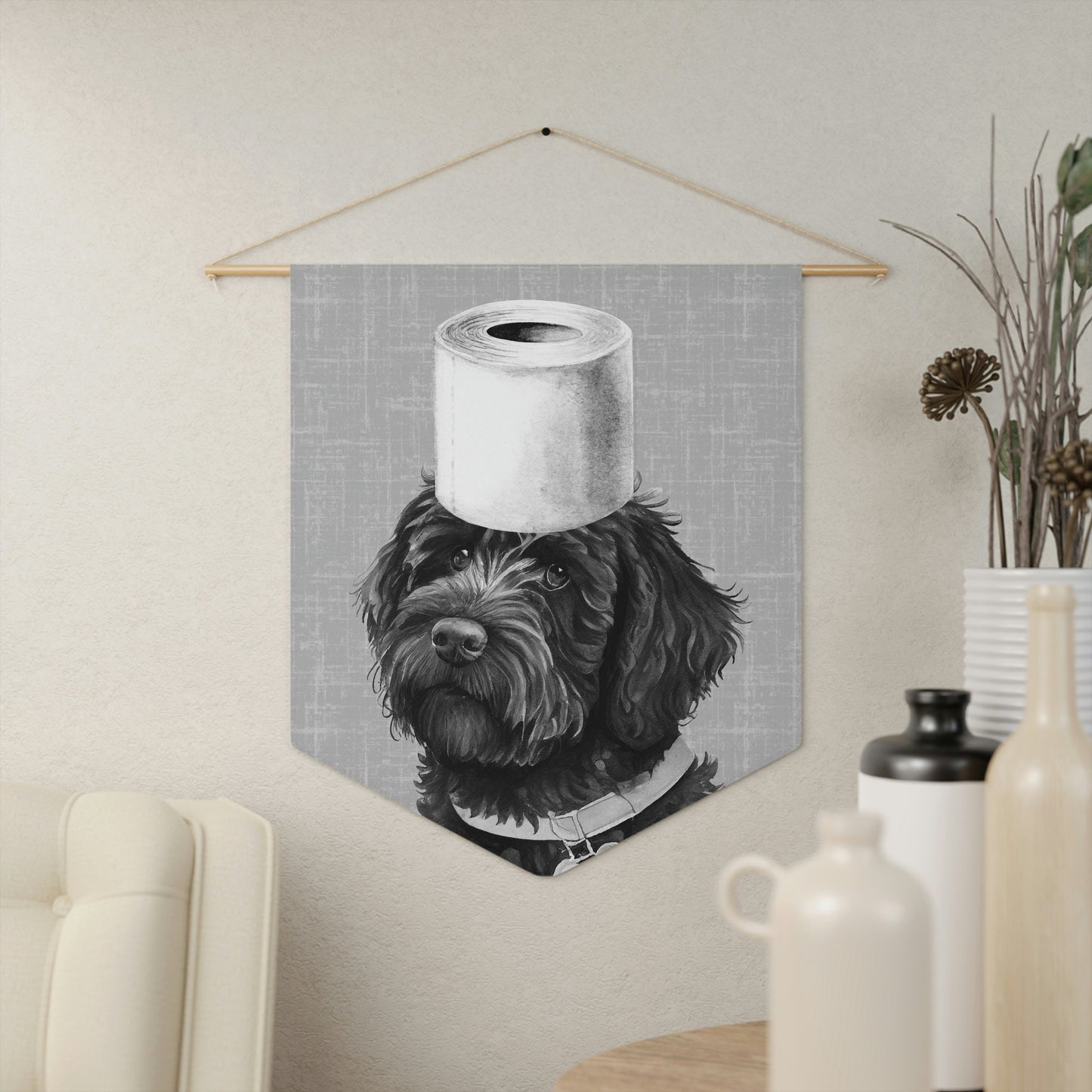 Bathroom Art Decor - Black Doodle Dog Art Print, Toilet Humor, Funny Kids Bathroom Decor, Bathroom Wall Art, Dog Wall Decor Gray