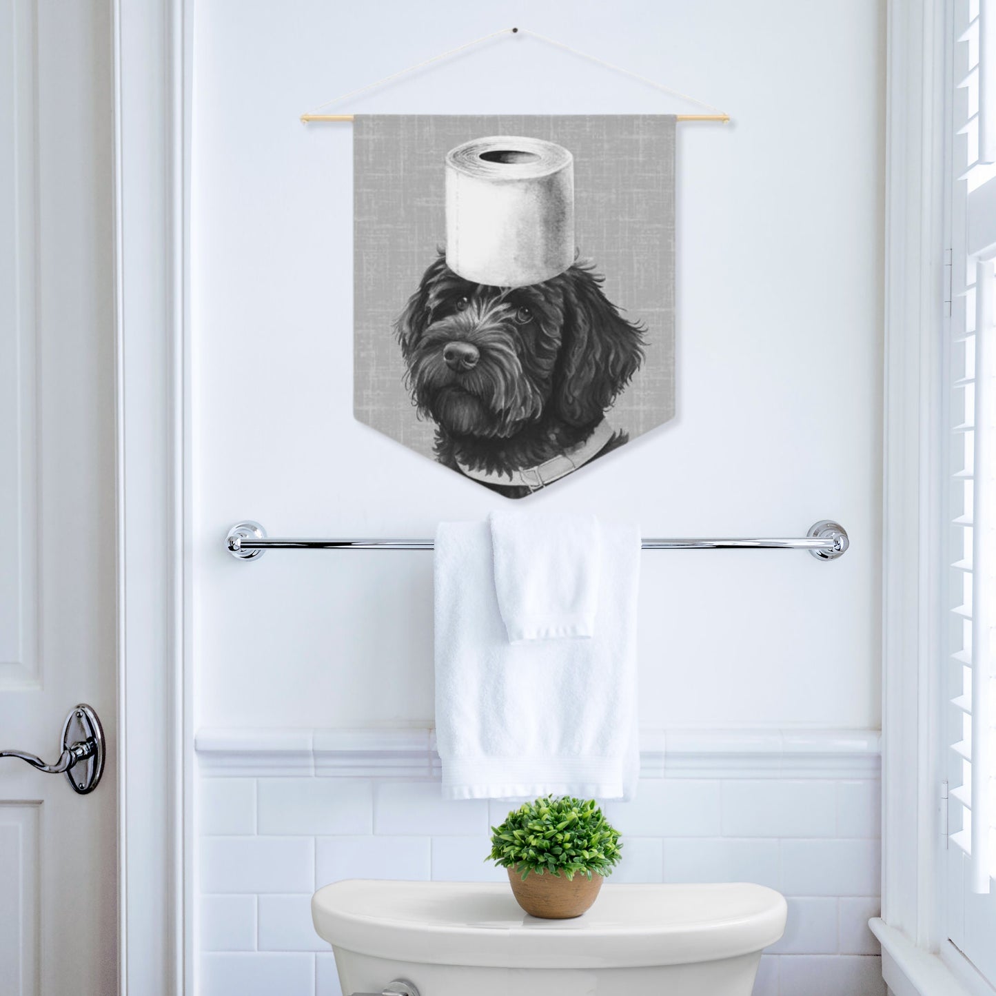 Bathroom Art Decor - Black Doodle Dog Art Print, Toilet Humor, Funny Kids Bathroom Decor, Bathroom Wall Art, Dog Wall Decor Gray