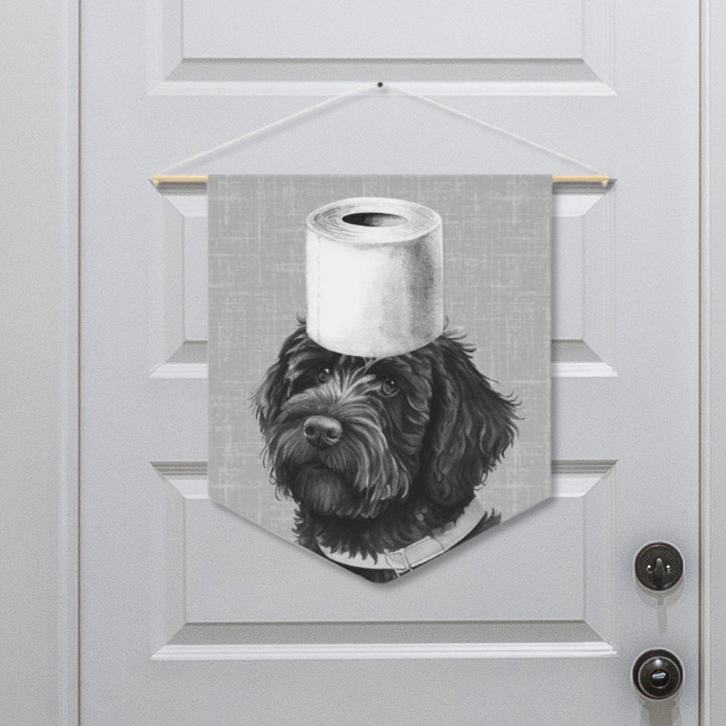 Bathroom Art Decor - Black Doodle Dog Art Print, Toilet Humor, Funny Kids Bathroom Decor, Bathroom Wall Art, Dog Wall Decor Gray