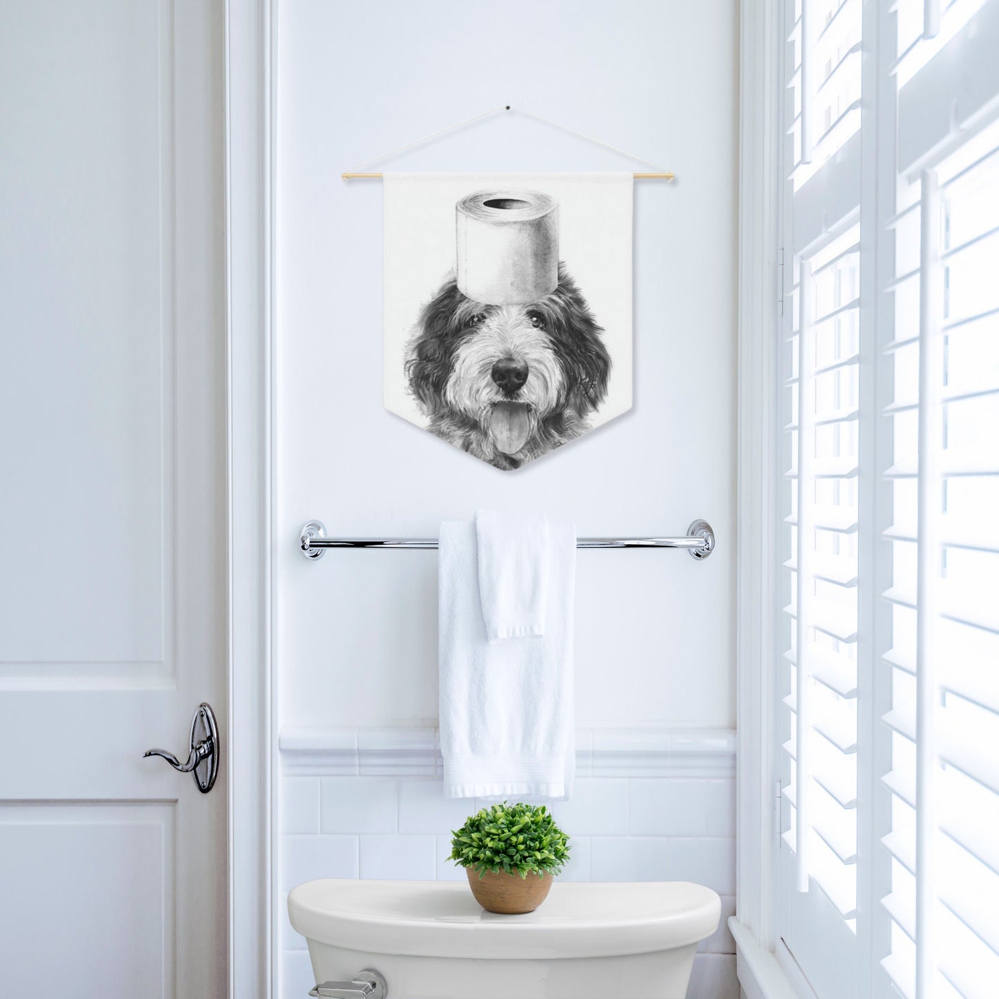 Bathroom Art Decor - Sheepaoodle Dog Art Print, Toilet Humor, Funny Kids Bathroom Decor, Bathroom Wall Hanging, White Background