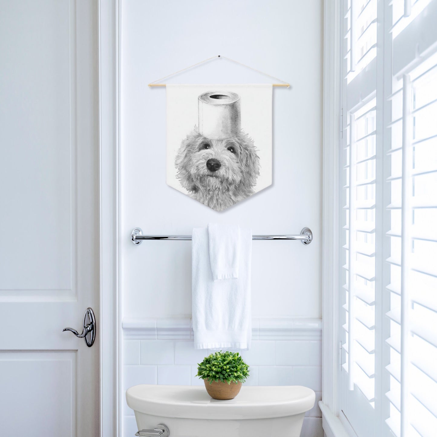 Bathroom Art Decor - Black Doodle Dog Art Print, Toilet Humor, Funny Kids Bathroom Decor, Cockapoo, Mini Doodle, White Background