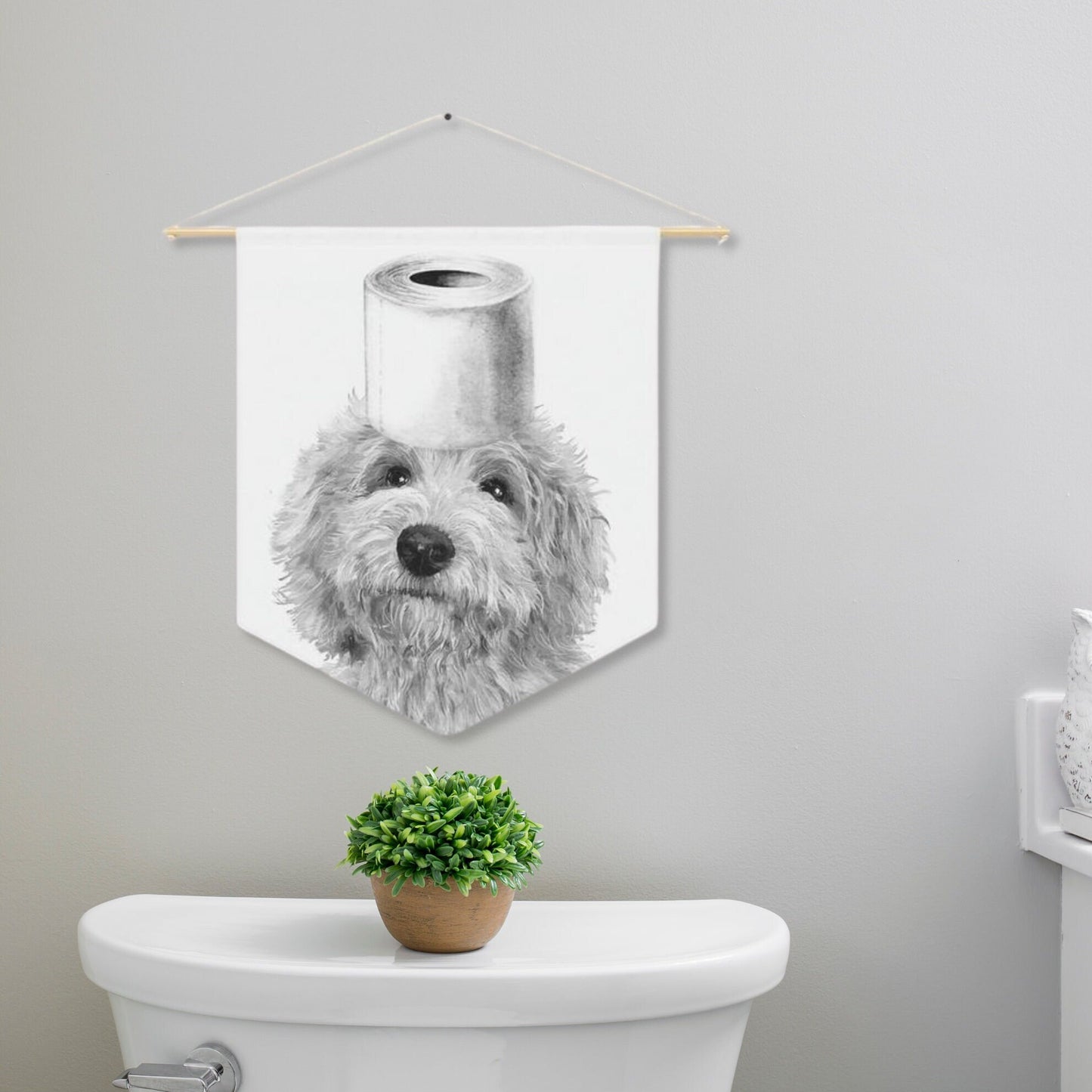 Bathroom Art Decor - Black Doodle Dog Art Print, Toilet Humor, Funny Kids Bathroom Decor, Cockapoo, Mini Doodle, White Background