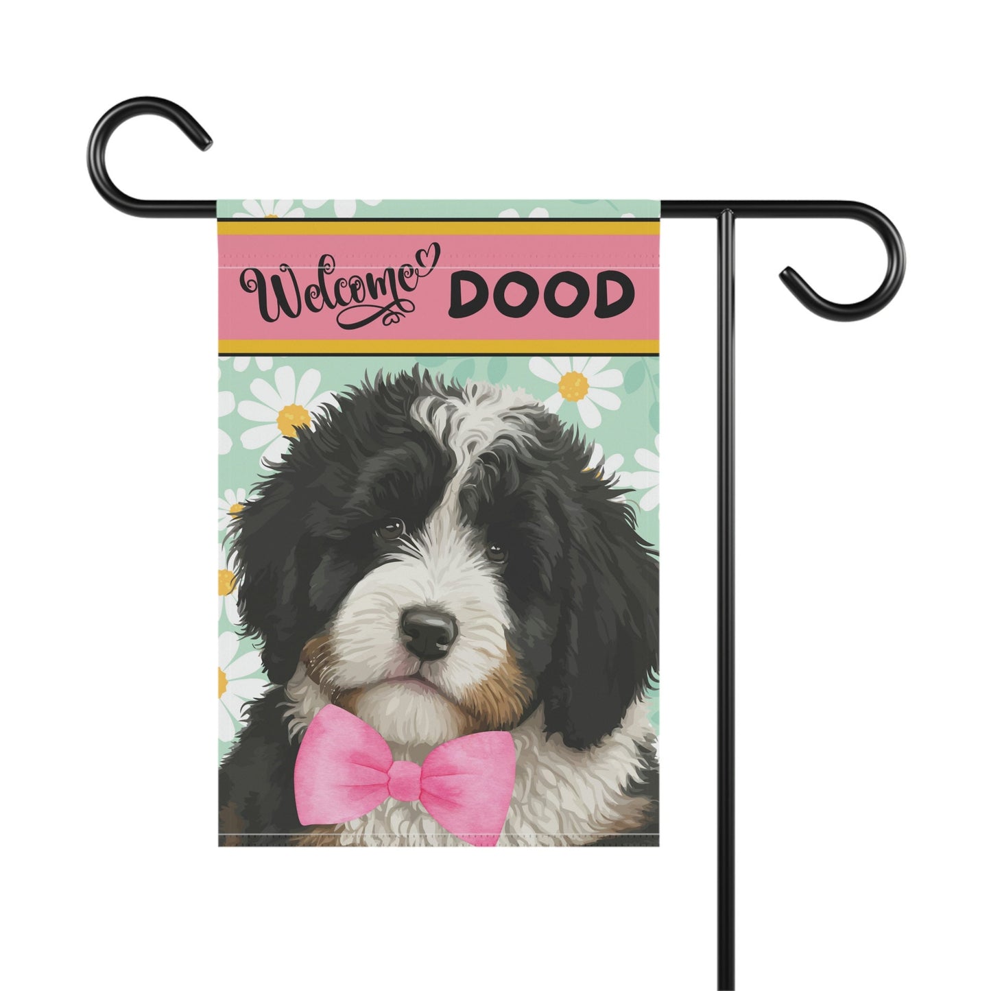 Spring Summer Dog Garden Flag - Bernedoodle, Sheepadoodle, Gift for Doodle Mom & Dad, Doodle Dog (Girl), Stand Not Included