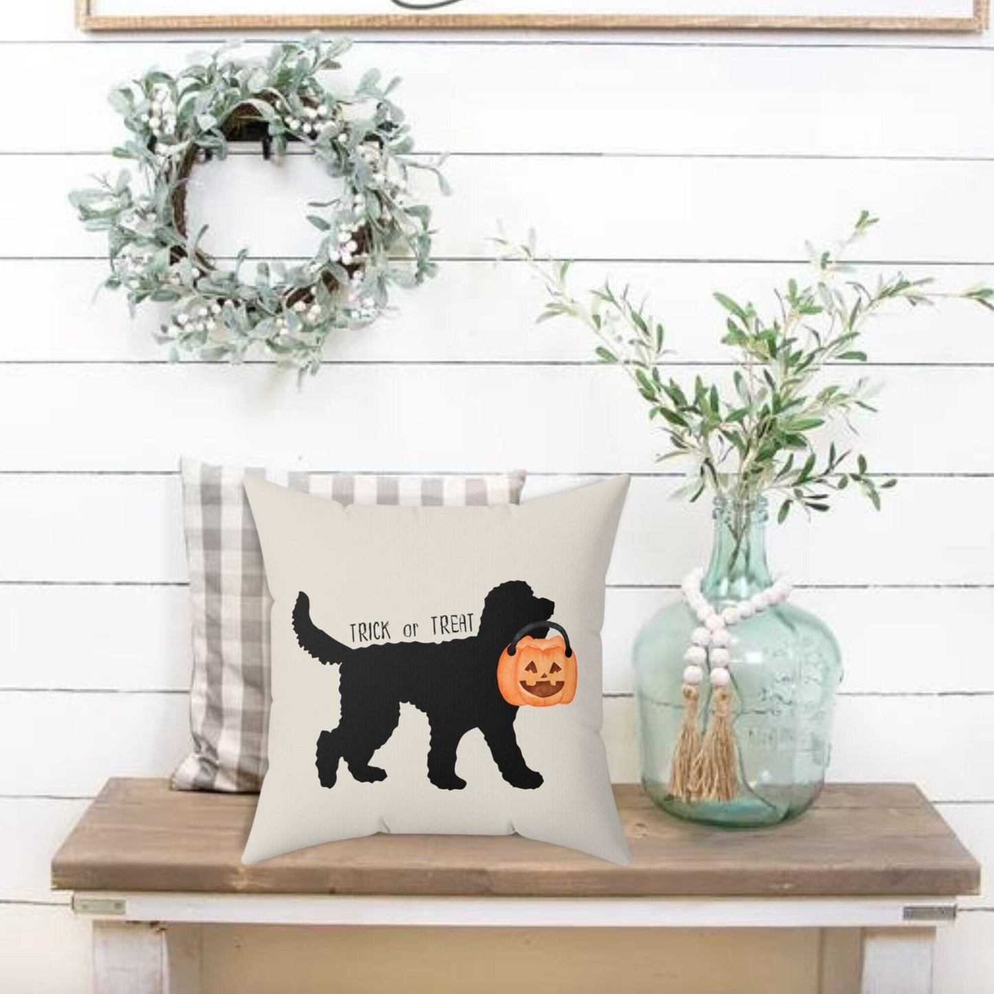 Doodle Dog Halloween Pillow - Doodle Silhouette Represents All Doodle Breeds, Goldendoodle, Labradodle, Bernedoodle, Aussiedoodle